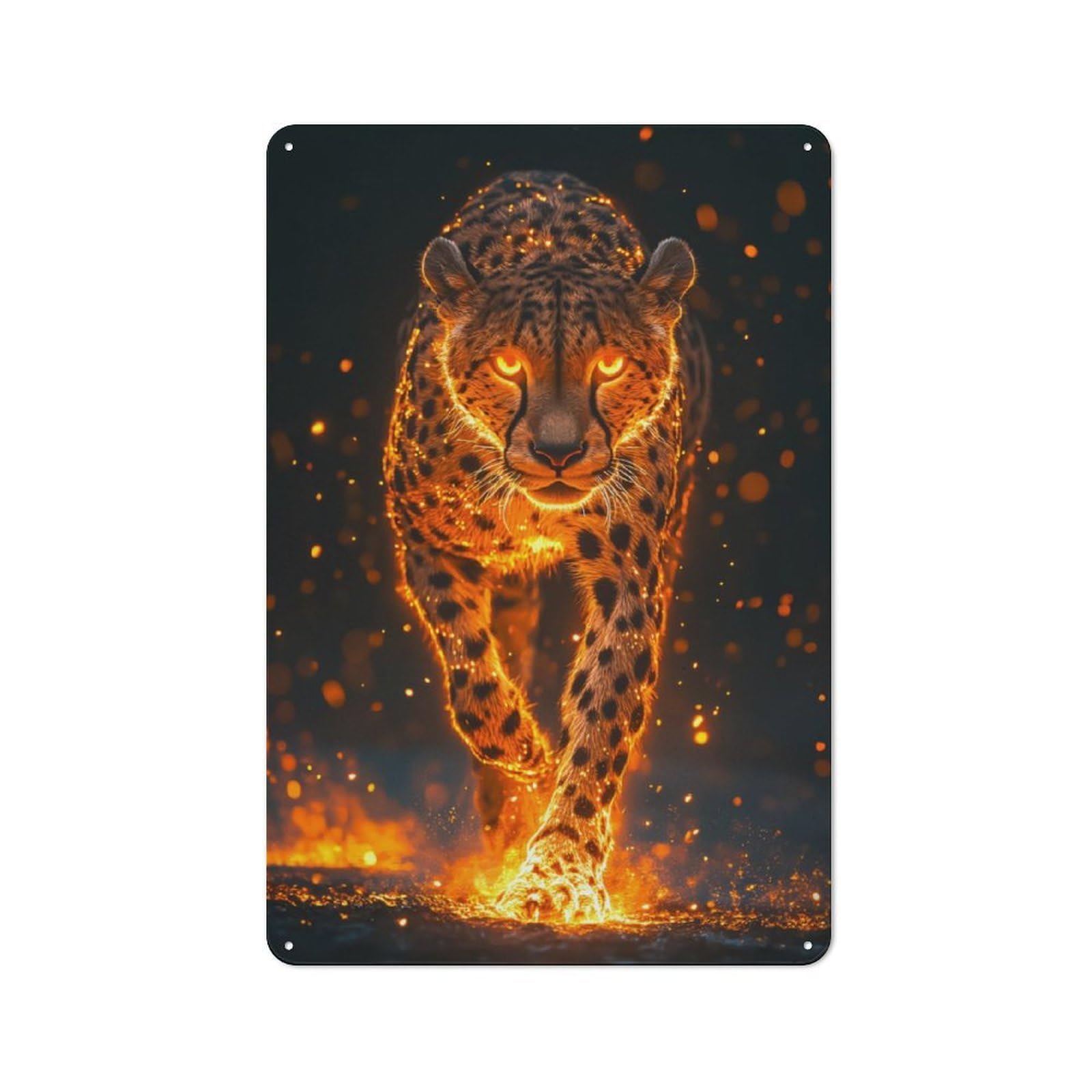 Junmoney Fiery Cheetah Metal Wall Sign 30X20cm Featuring For Garage Or Workshop, For Home Office, Studio And Craft Room Walls