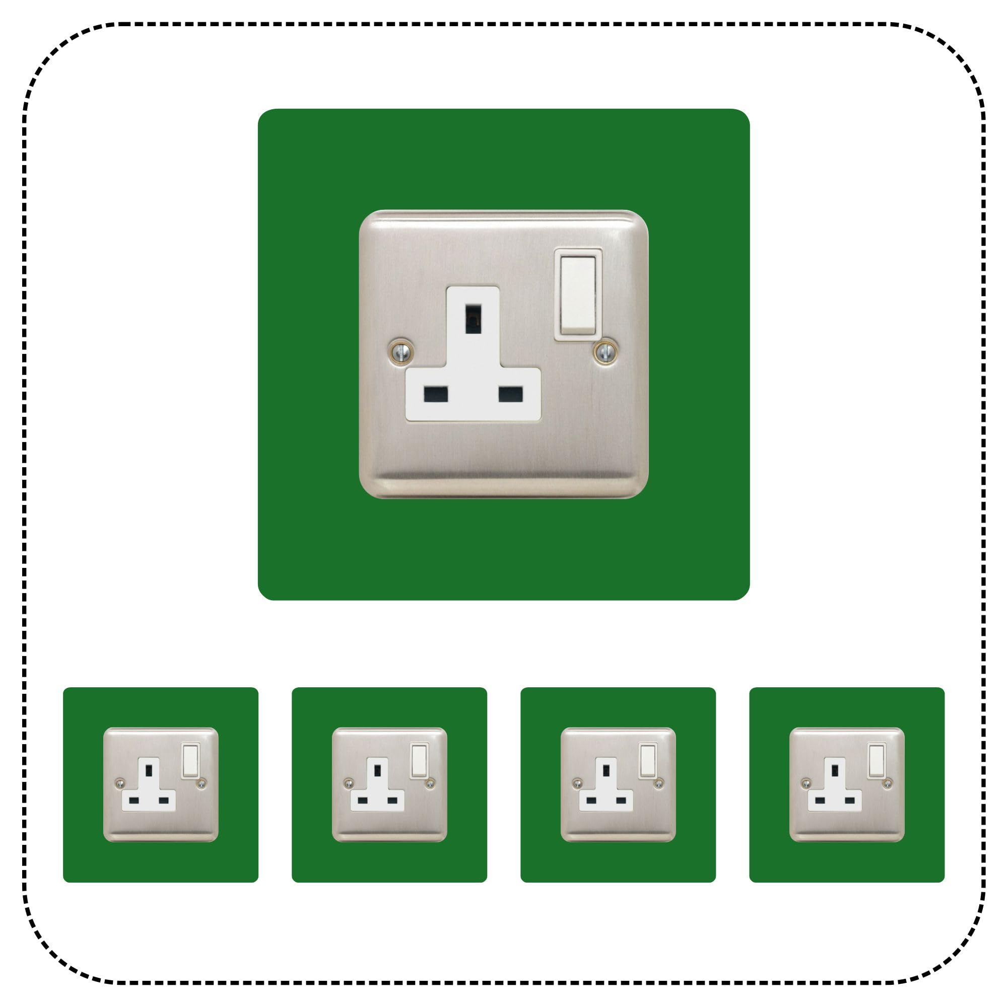 Set of 5 Single Socket Surround, Acrylic Back Panel or Plate, Protect Wall from Finger Prints, Choose from 18 Colours (Dark Green) โ image 1