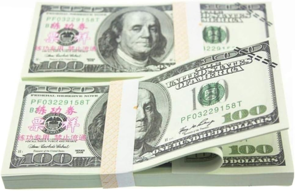 iYoung 100PCS Realistic American Dollars Full Print Old Style Copy American Prop Dollar Bills Stack in Bank Strap Copy Money $1-100 for Movies, Birthday Party, Game