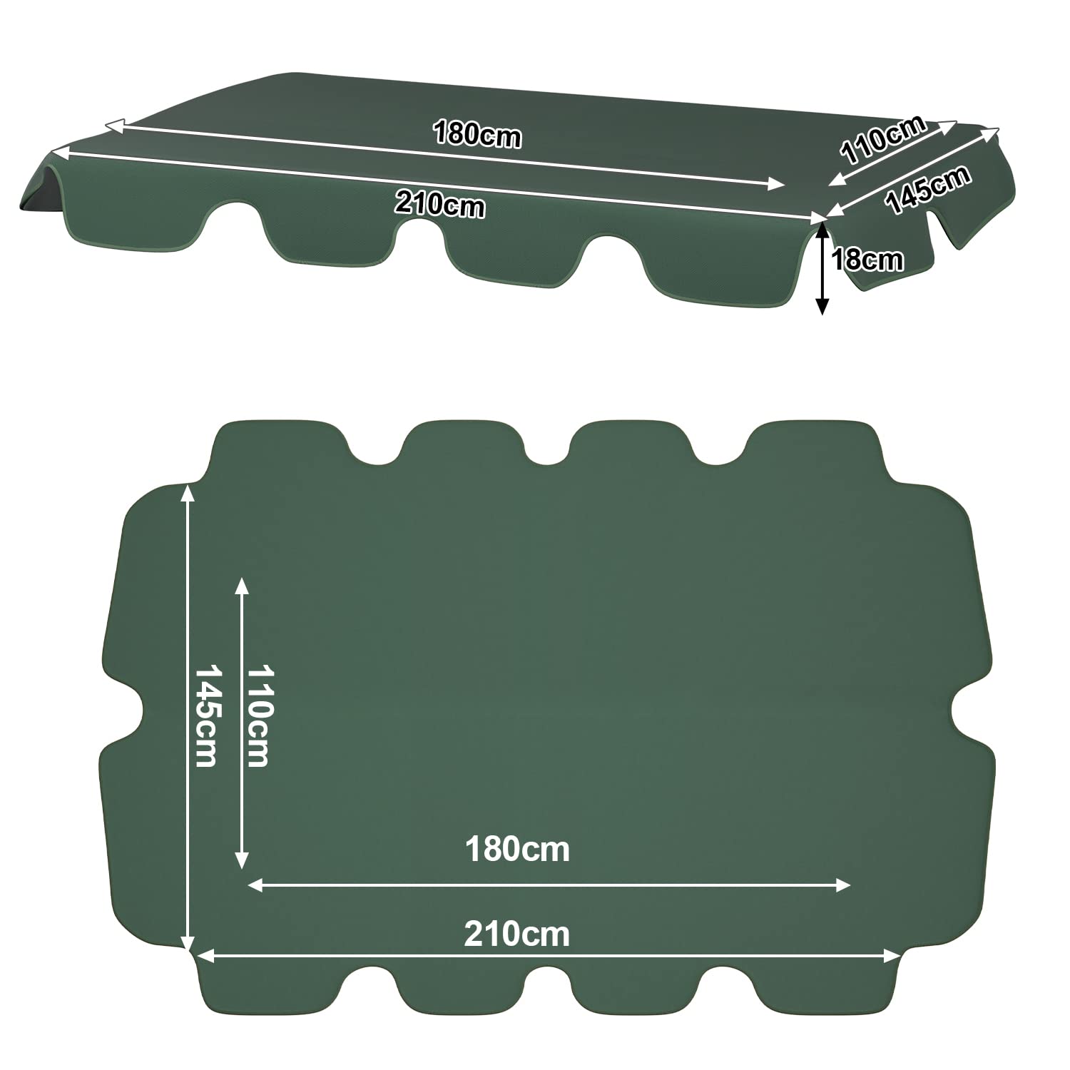 Gimisgu Techo de repuesto para columpios de Hollywood, techo de repuesto universal, 210 x 145 cm, toldo para 3 plazas, resistente al agua y protección UV para columpio de jardín, color verde