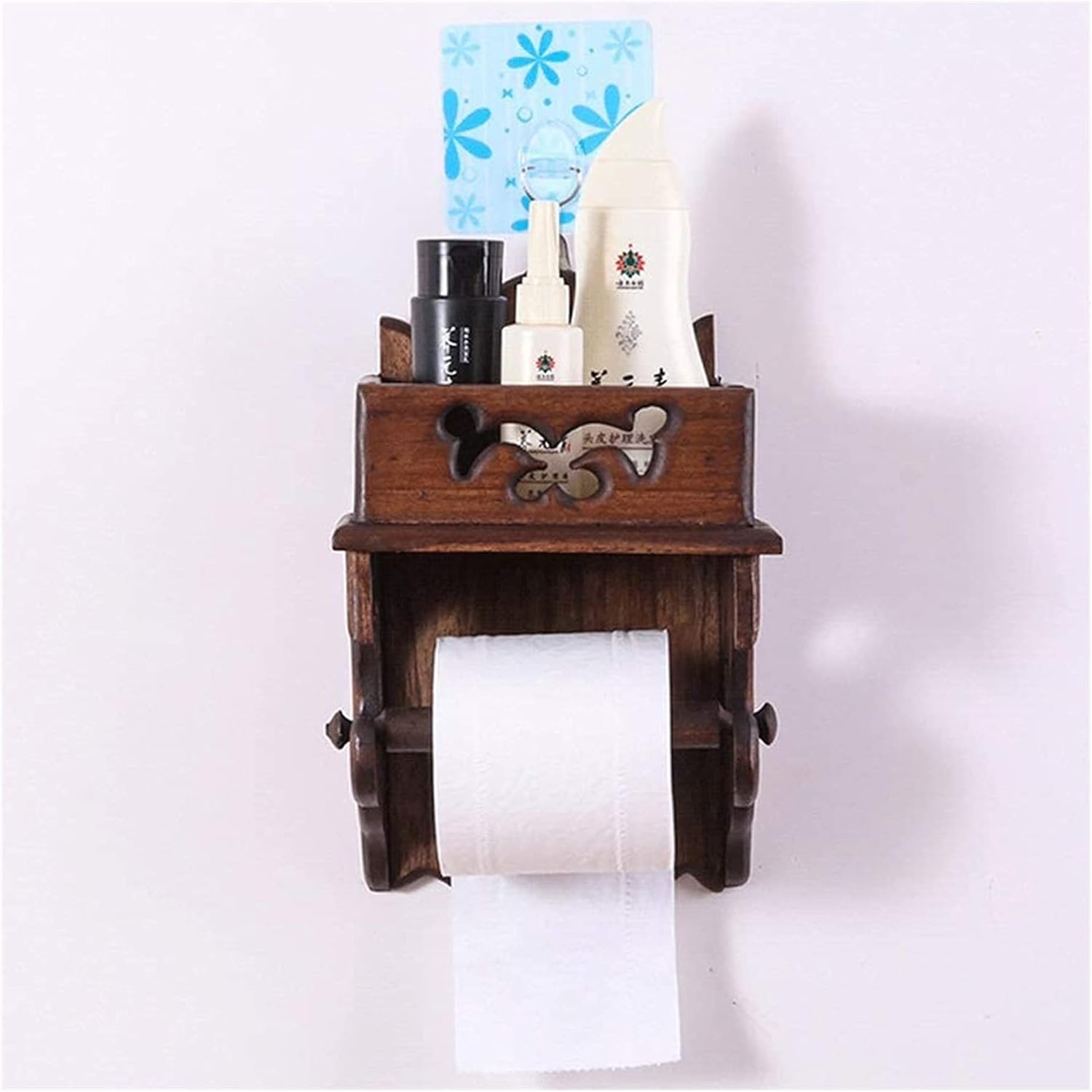 Free Standing Toilet Paper Holder Toilet Paper Holders Wood Tissue Roll Hanger Wall-Mounted Door Toilet Paper Holder Decorative Tissue Paper Roll Dispenser Toilet Paper Holders (Color : B)
