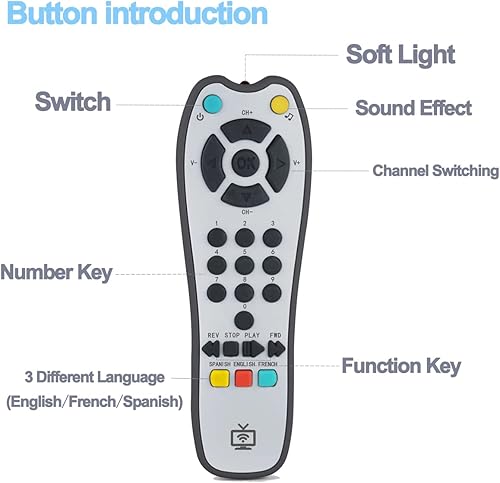 Miniatura 6 de Juguete de control remoto de TV musical para niños con luz y sonido suaves, volumen ajustable, educación temprana, juguete de regalo con inglés,