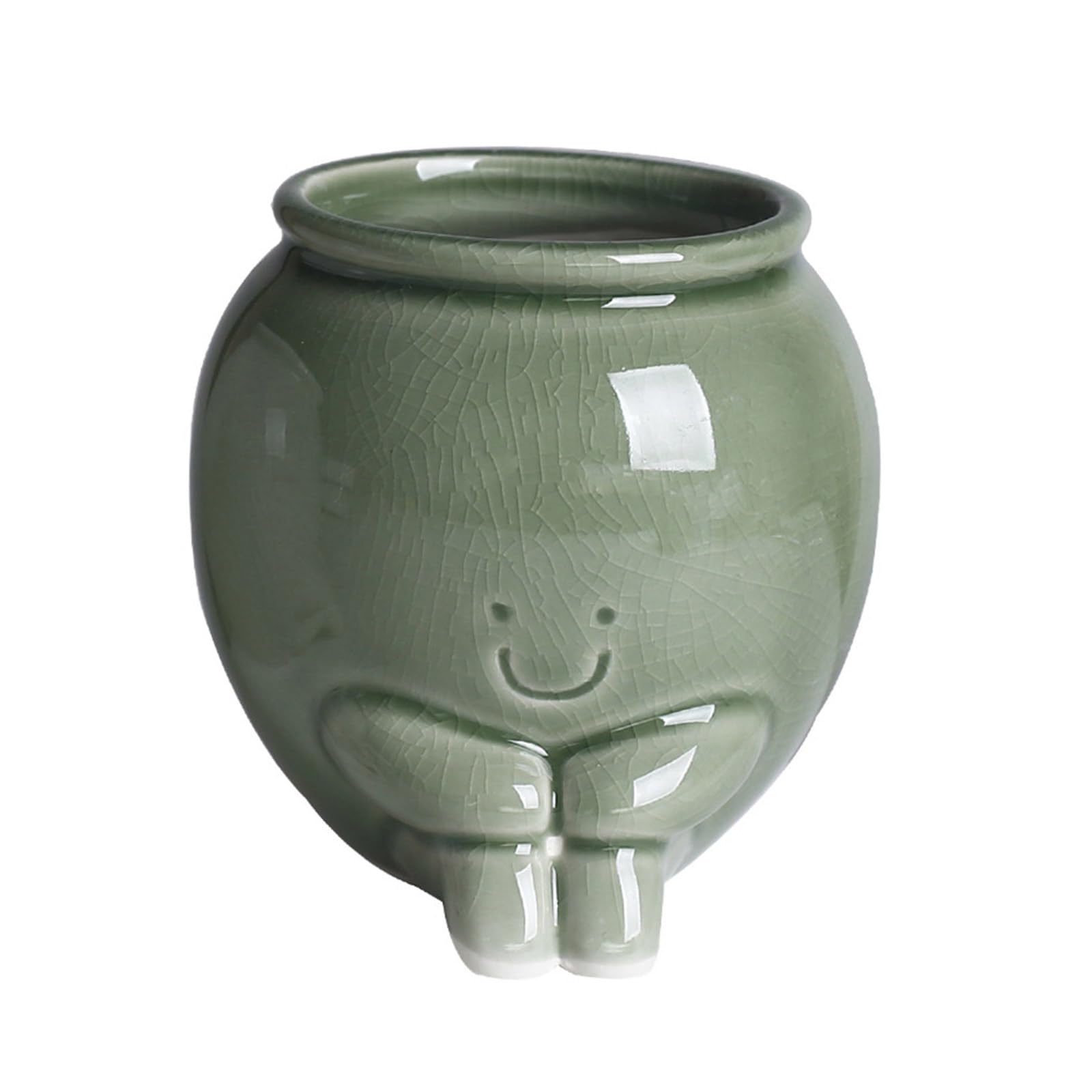 Hsioluted Whimsical Smiling Face Ceramic Planter Pots Cracked Glazes with Drainage Hole for Succulents Indoor Outdoor Plant Stable Ceramic Planter with Drainage Hole