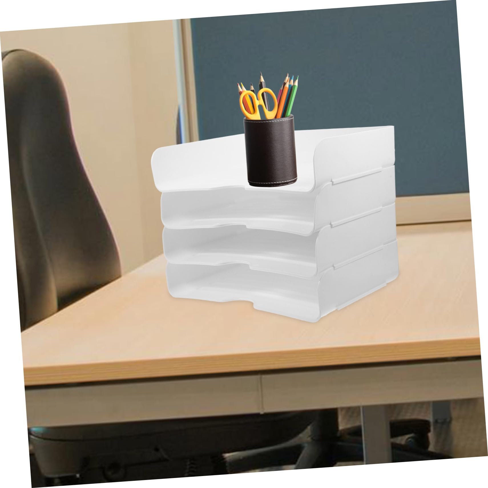 Vassoi Portadocumenti Impilabili da Scrivania 4 Pezzi in Pp Bianco | Design Salvaspazio, Uso Versatile, Finitura Elegante per Ufficio e Conservazione Documenti