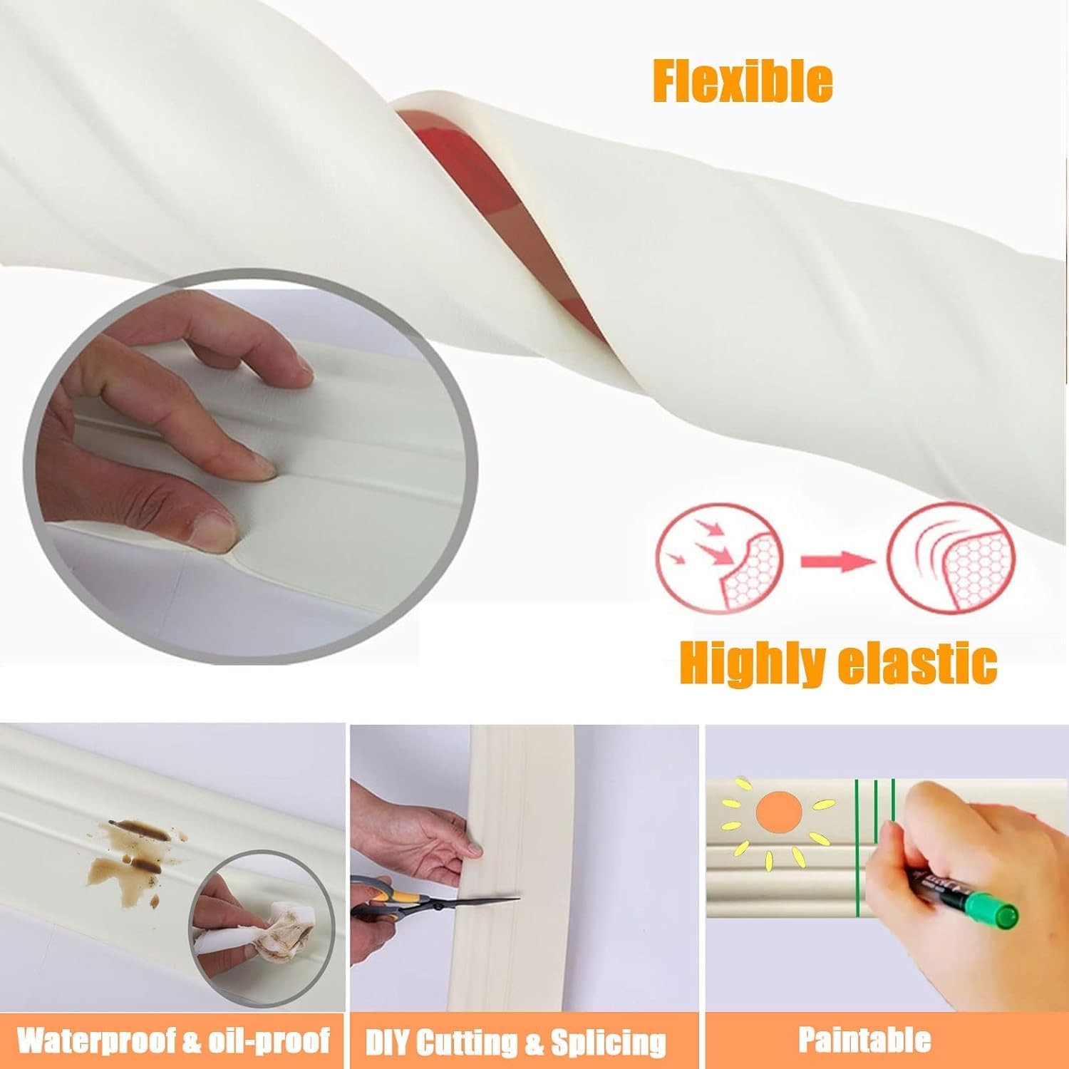Peel and Stick Flexible Wall Molding Trim Self Adhesive Decorative Strips, DIY 3D Ceiling Trim for Home Décor on Cabinet Door Mirror Frame, 1.0in x 10ft White