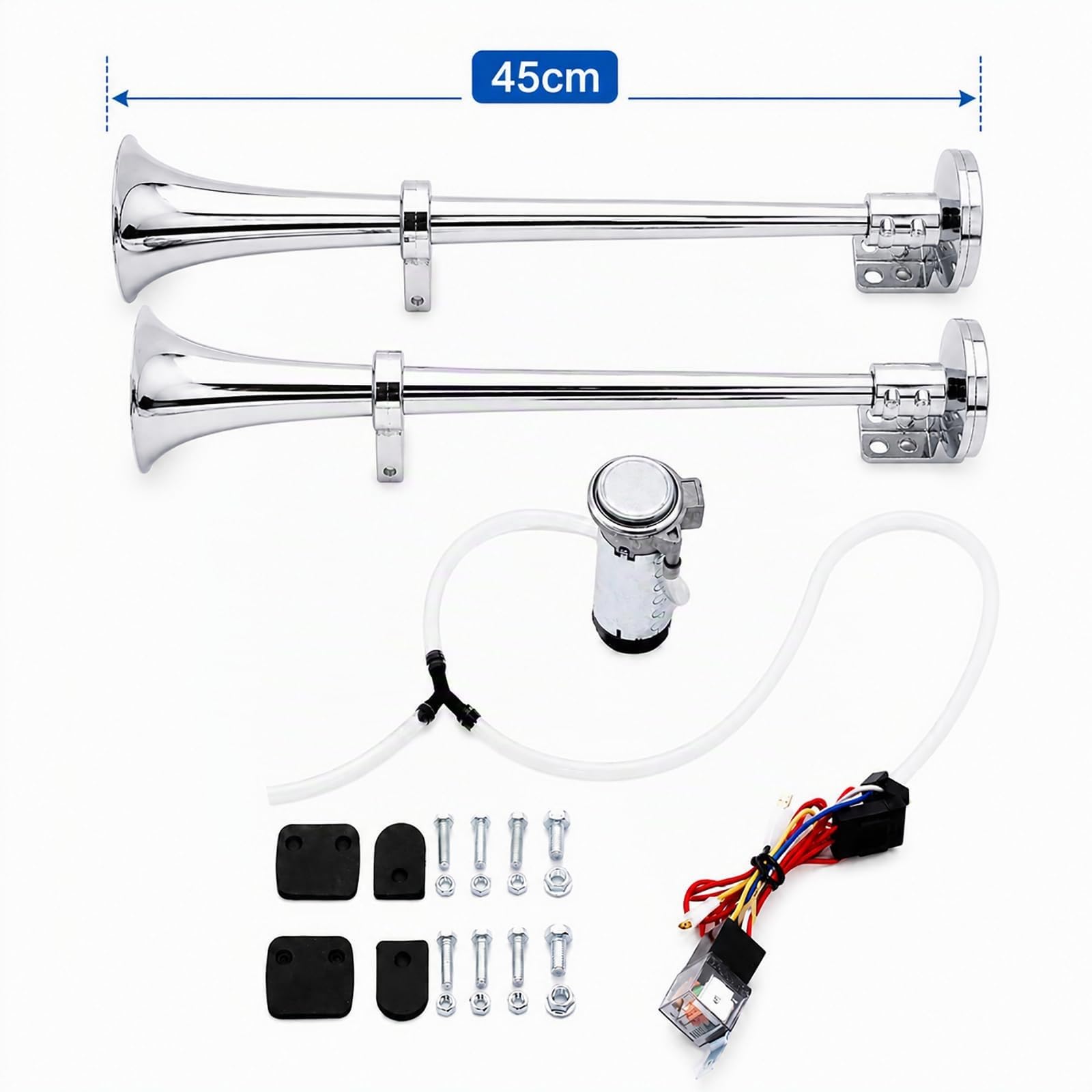 Trompeta Tractor 150dB Superpotente con Compresor 12V Actualizado, Cuerno de Aire de Trompeta Doble para Coche, Tractor, Furgoneta, Moto y Barco - Kit de Instalación Completa