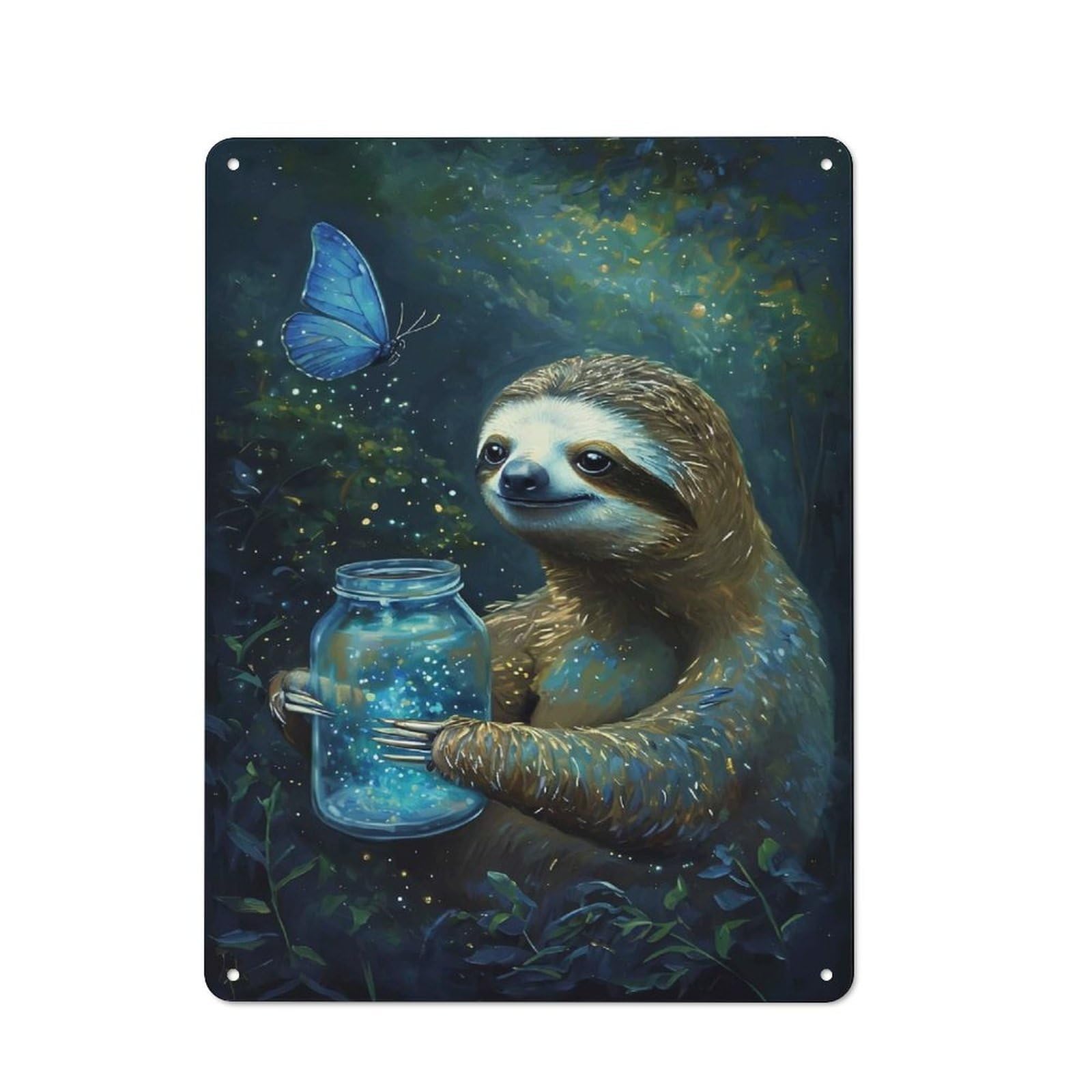 Junmoney Style-23 Metal Wall Sign 40X30cm Featuring Sloth With Firefly Jar For Café Or Home Bar, A Decorative Gift For A Newly Furnished Café And Home Bar