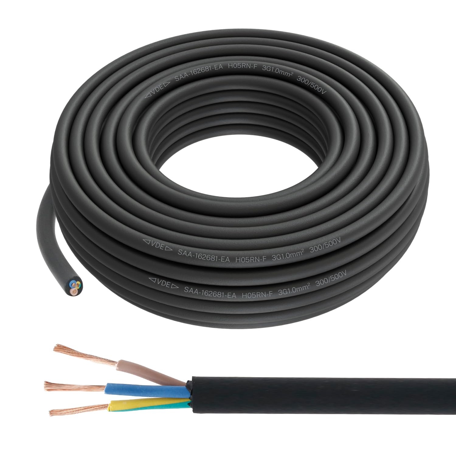 FIRMERST Gummikabel 3x1mm² Stromkabel Außenbereich 15 Meter, Wetterfest und Flexibel für Gartenbeleuchtung und Werkzeuge
