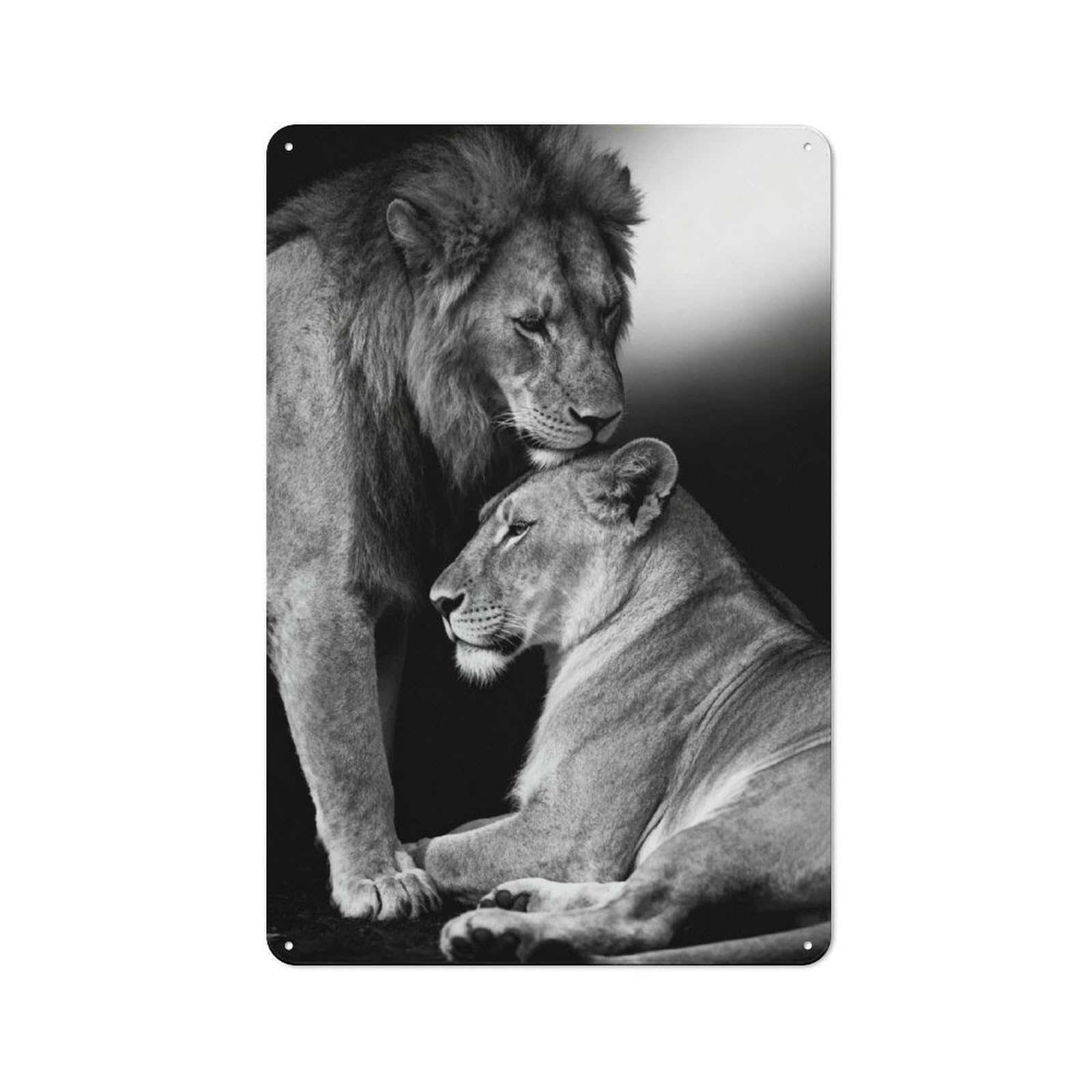 Junmoney Style Kitchen Metal Sign With Lion And Lioness In Black And White Design 30X20cm, Cosy Kitchen Wall Decor For Coffee Bar, Kitchen, Bistro Or Tea Corner