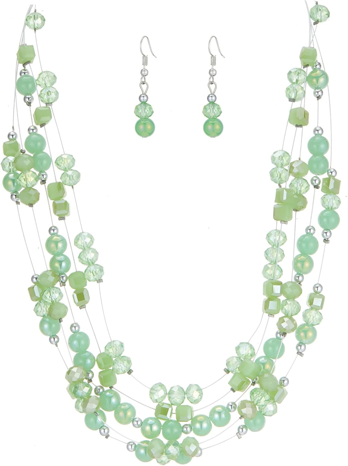 Layered Chunky Statement Necklace for Women Colorful Boho Beaded Necklaces and Earring Set Fashion Costume Jewelry for Women