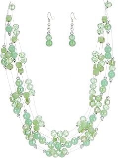 Layered Chunky Statement Necklace for Women Colorful Boho Beaded Necklaces and Earring Set Fashion Costume Jewelry for Women