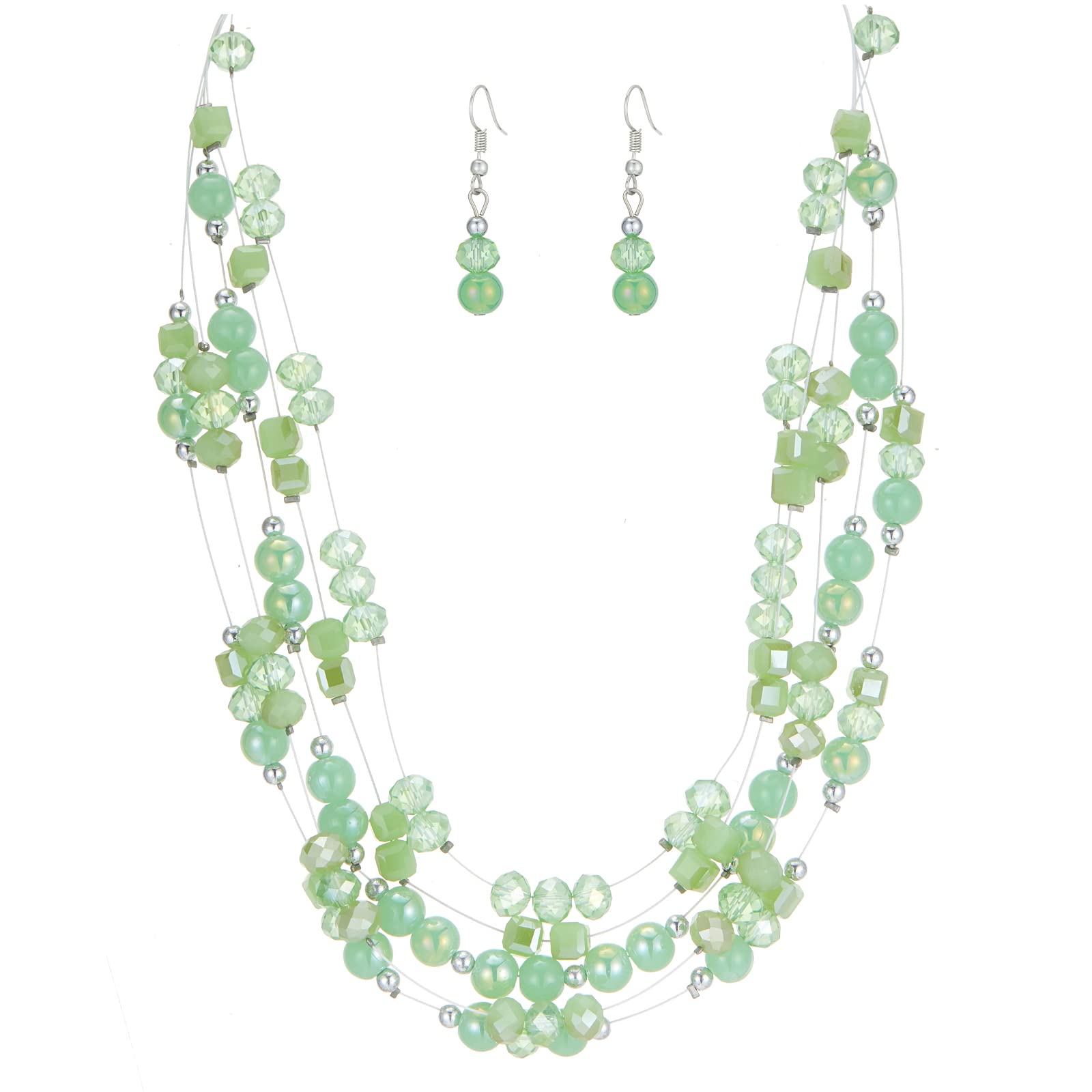 Layered Chunky Statement Necklace for Women Colorful Boho Beaded Necklaces and Earring Set Fashion Costume Jewelry for Women