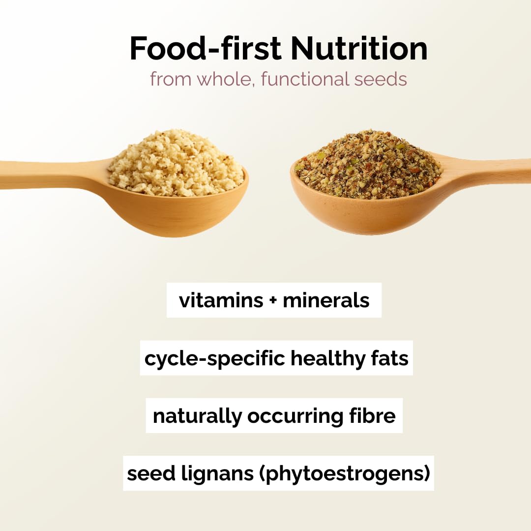 Kit 'Seed Cycling' pre-macinato Seed Cycle® per la salute e il benessere delle donne – Fase 1 e Fase 2: semi di zucca macinati, semi di lino, semi di girasole e semi di sesamo.