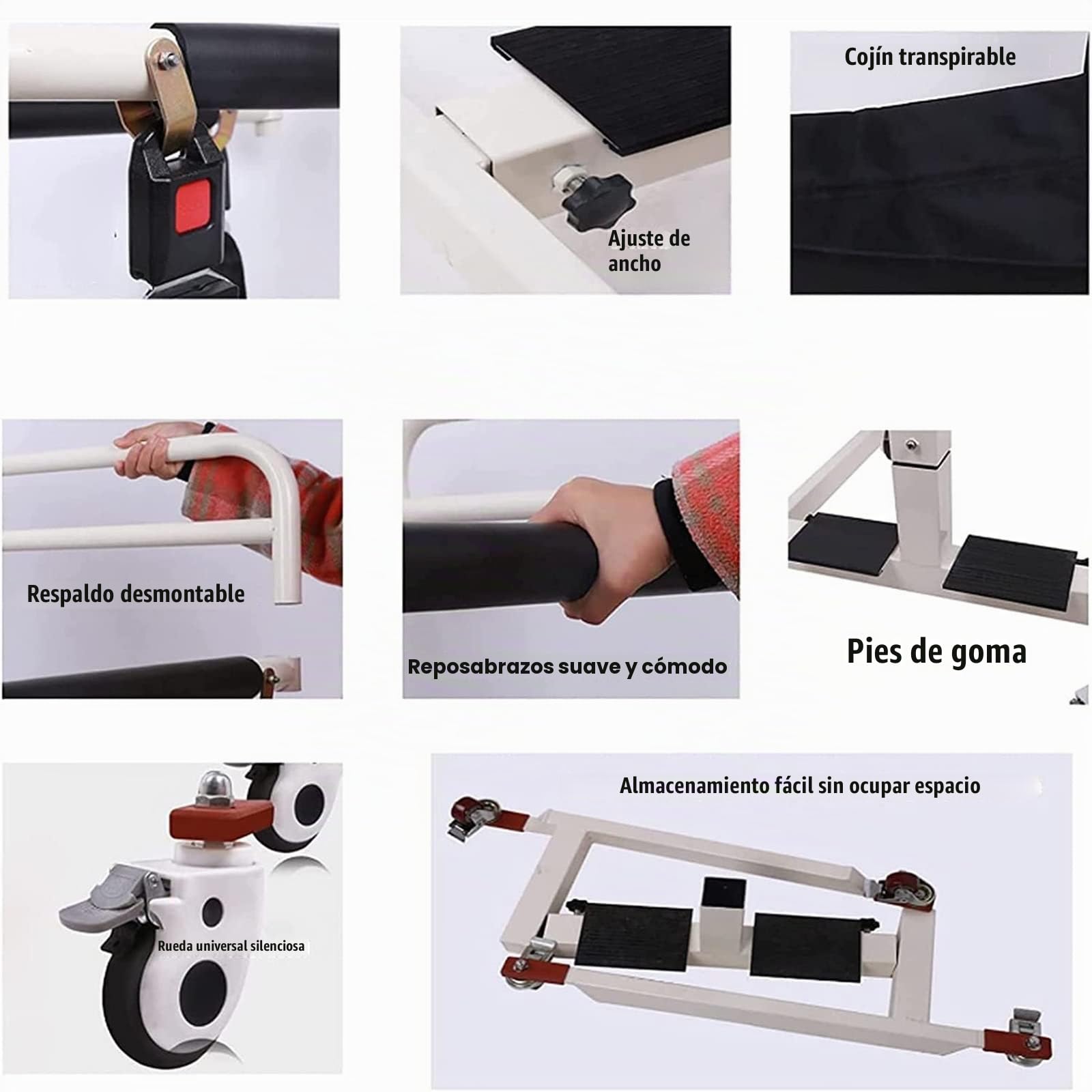Silla de Ruedas para Ducha y WC, Elevador para Silla De Ruedas Grúa para Elevación Y Traslado De Pacientes Reposapiés Abatibles Ajustables en Altura para Ancianos Discapacitados