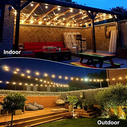 Mumaniu Outdoor String Lights Mains Powered 15.3M/50.2FT, G40 Waterproof String Lights with 25+2Pcs(Spare) Plastic Bulbs,1W 2700K Warm White Shatterproof Festoon Lights for Indoor Outdoor Decorative