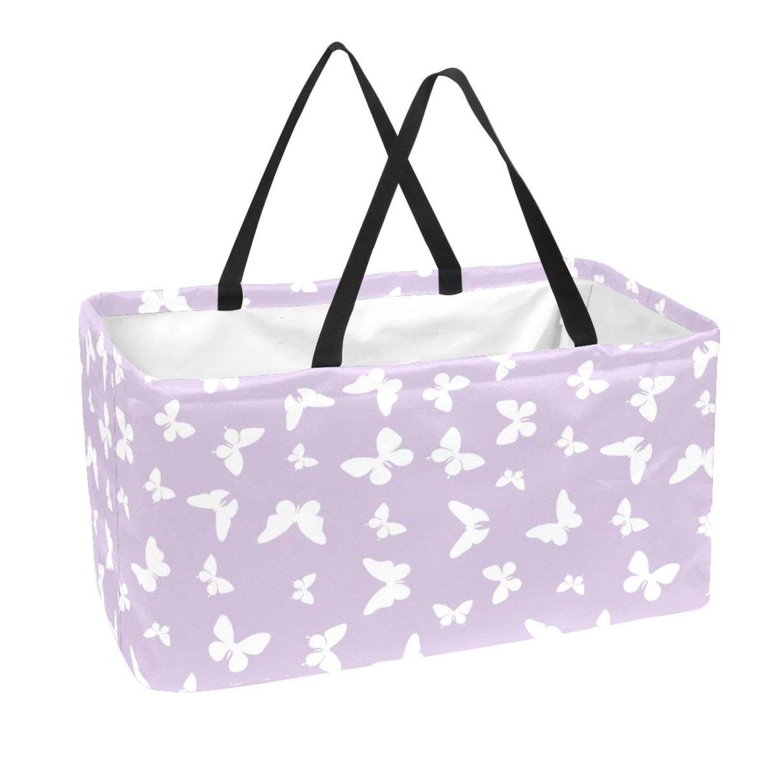 Sac d'épicerie réutilisable et pliable violet imprimé papillons
