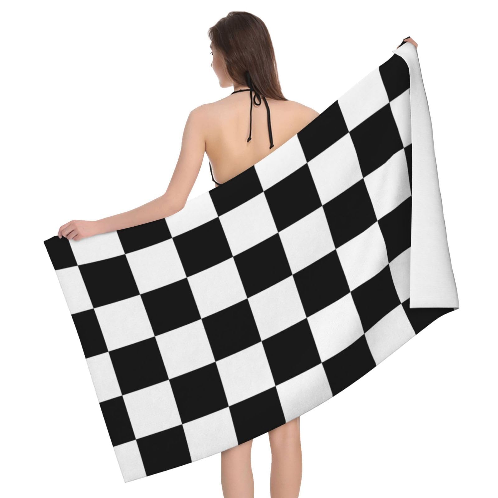 Lfeartesa As Picture Huge F1 Formula One Black & White Chequered,Soft Bath Towel Lightweight Beach Towels Pool Towels Travel Camping Bath Towels Quick-Drying Beach Blanket 80 X 130 Cm