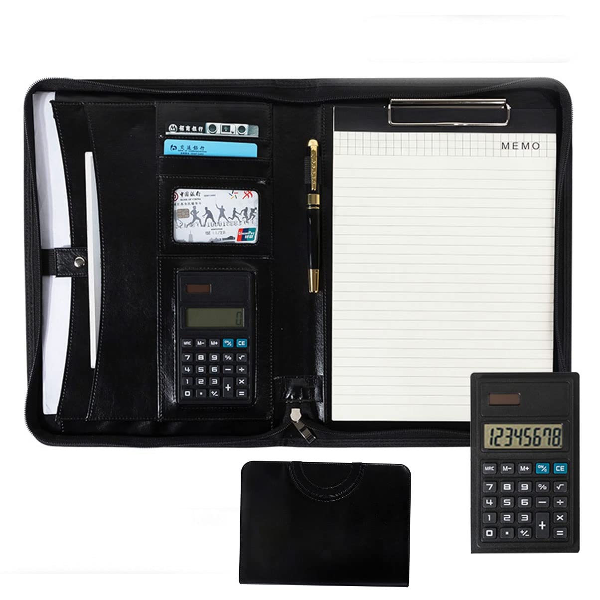 Teczka konferencyjna Organizer na dokumenty， Teczka A4 z schowkiem, etui z ukrytym uchwytem i notatnikiem biznesowym(8digit calculator)