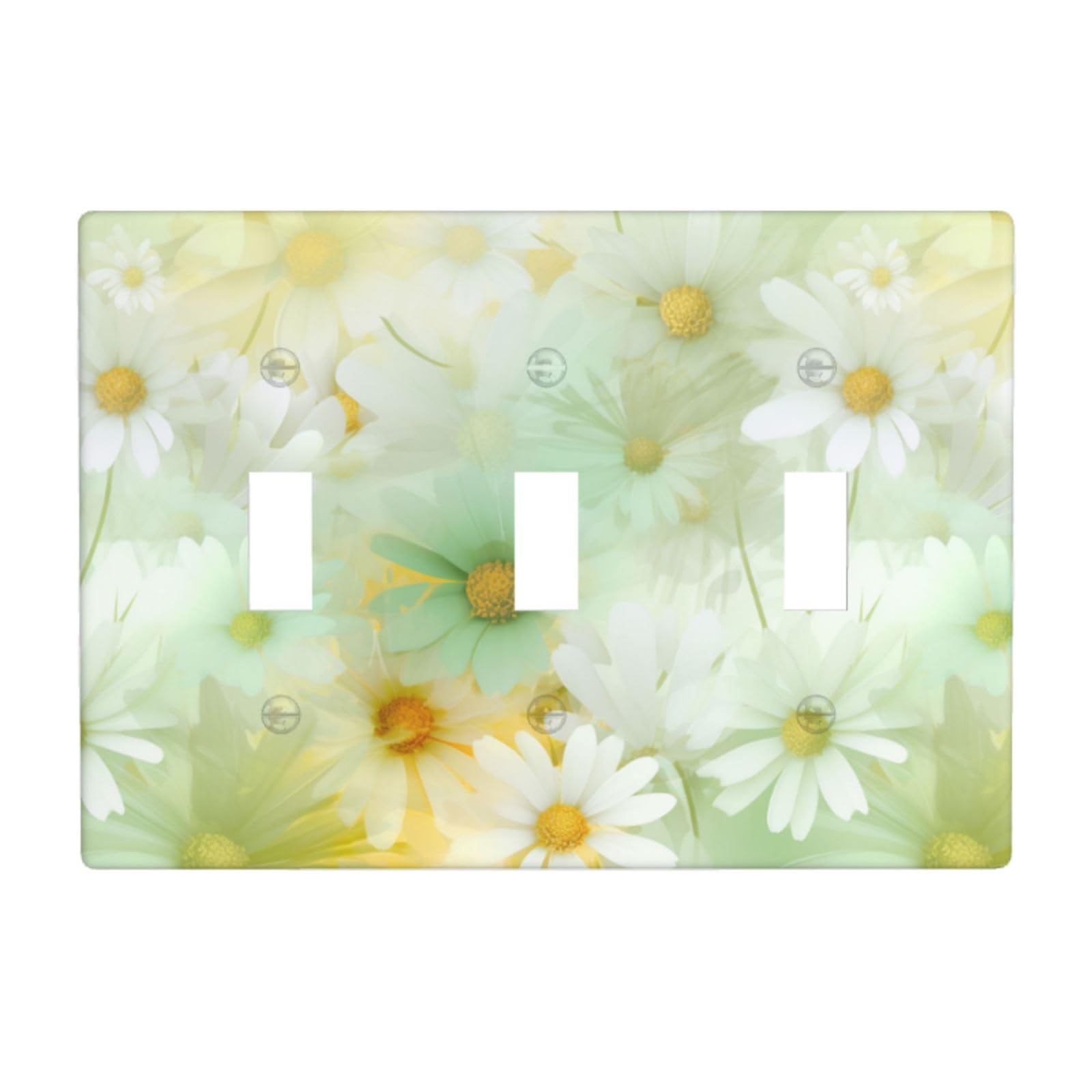 Light Mint Yellow Rainbow Background Daisies Light Switch Covers 3 Gang Triple Toggle Wall Plate Switchplate Electrical Faceplate for Bathroom Kitchen Bedroom Decor