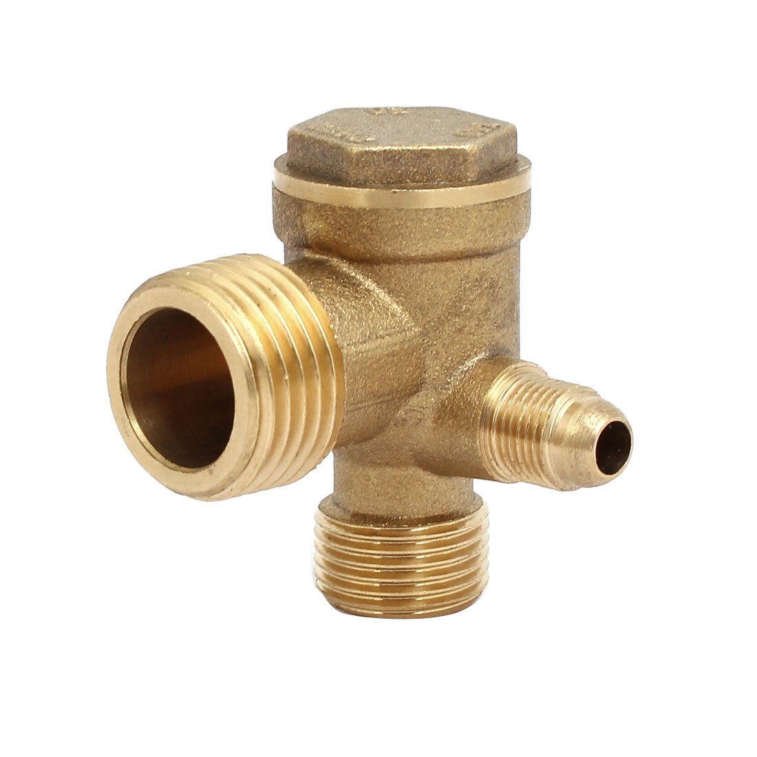 uxcell Air Compressor Check Valve, 20mm x 16mm x 10mm Male Thread, 3 Way Pneumatic Accessory, Brass