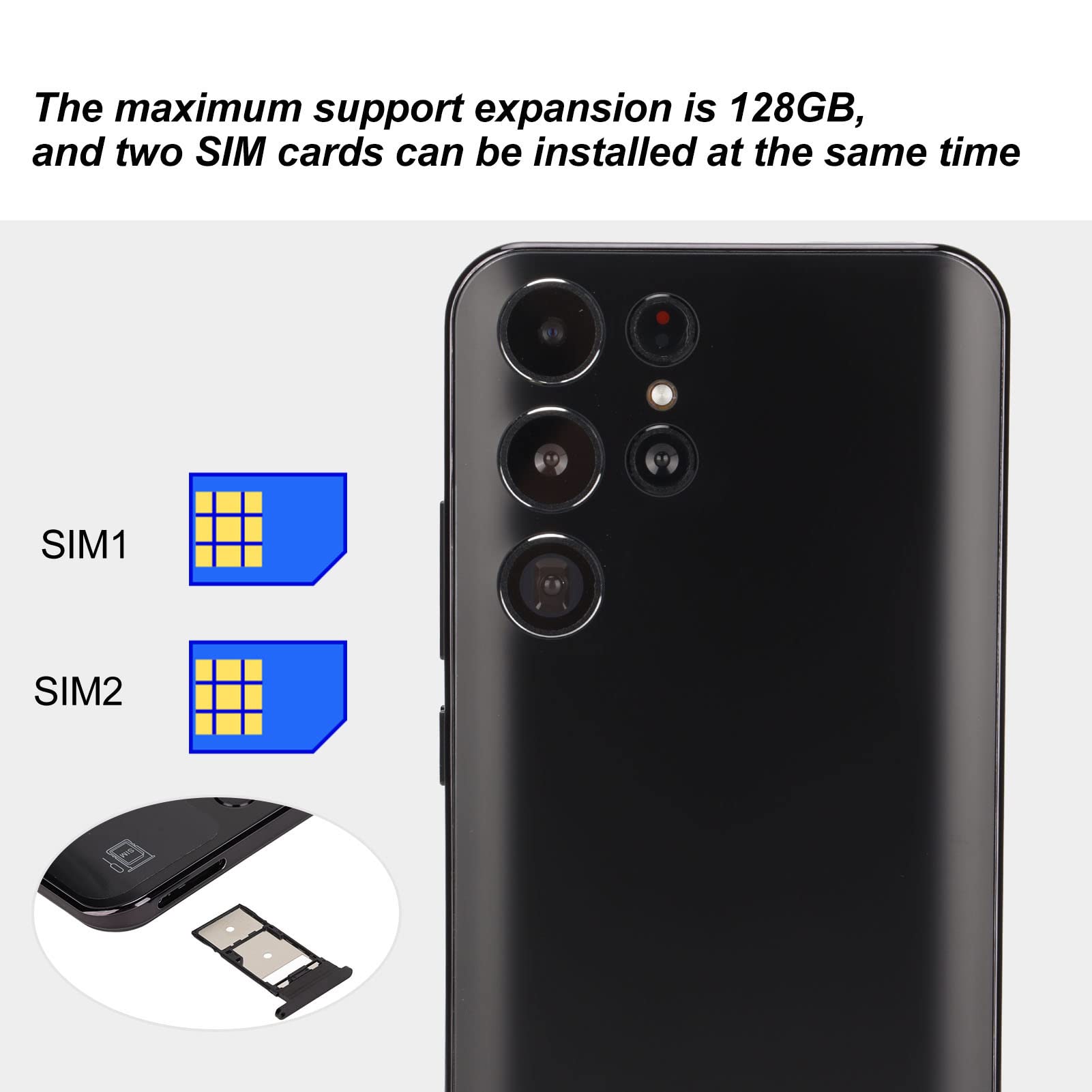 Alvinlite Smartphone Ultra S22, Telefono Cellulare Sbloccato, Smartphone Android Sbloccato, Telefono Cellulare Dual Sim Dual Standby, Telefono da Gioco Android 12, 128 GB, 8 GB RAM 64 GB Rom(EU Plug)