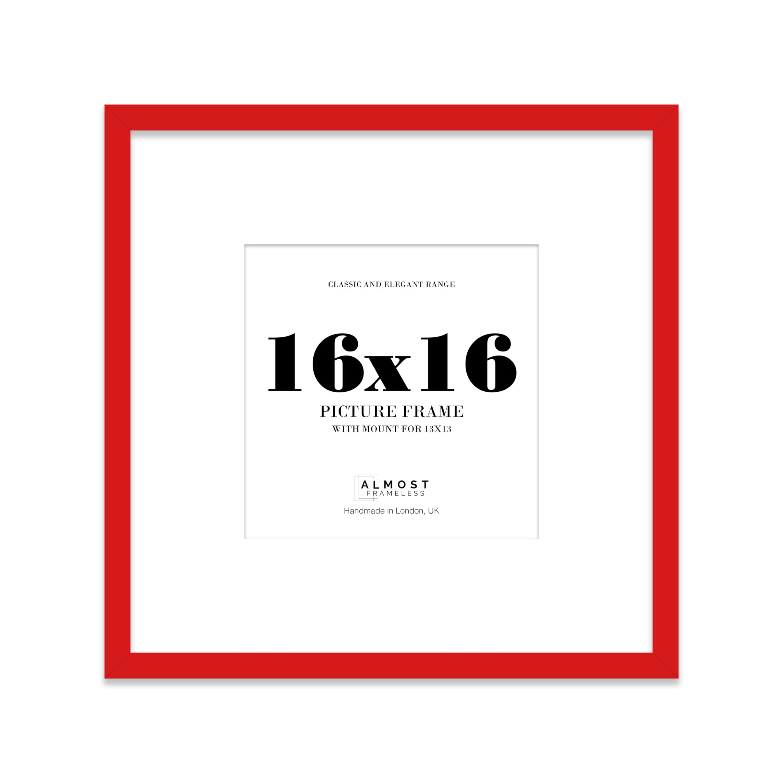 Almost Frameless Red 16X16 Square Picture Frame, Display Pictures 13X13 With Mat Or 16X16 Without Mat, Wall Hanging & Free Standing Photo Frame, 1 Pack