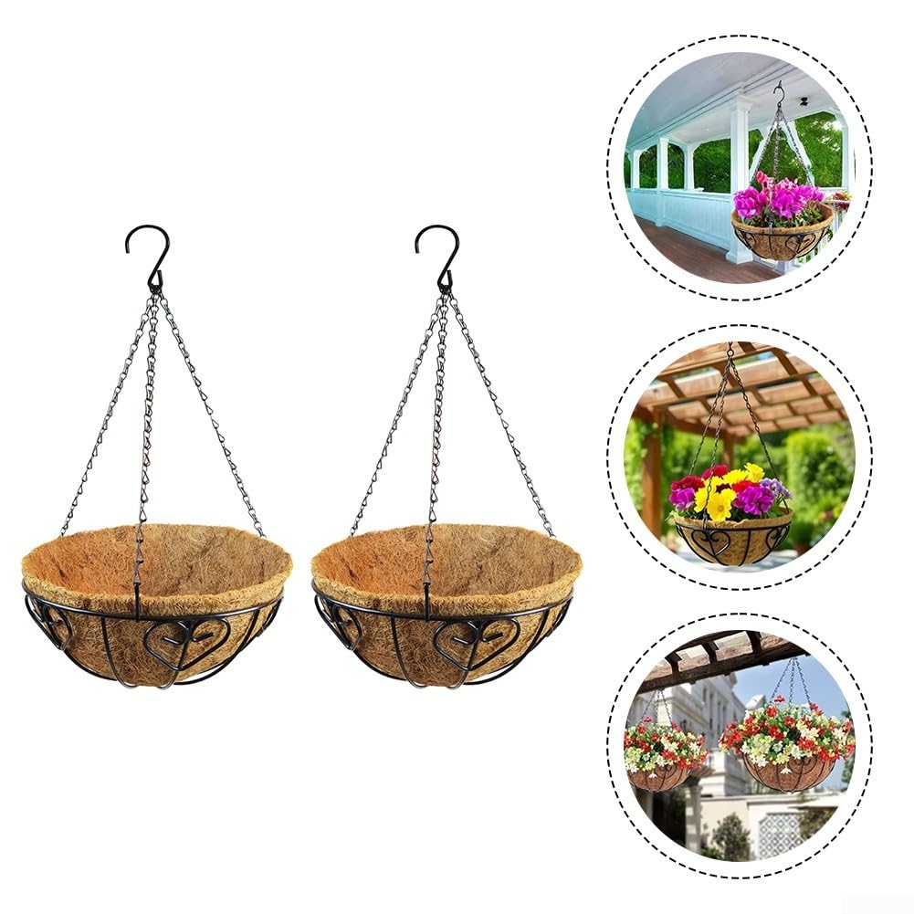 2 vasi da appendere in metallo con rivestimento in fibra di cocco, per giardino, patio, balcone, decorazione (30,5 cm)