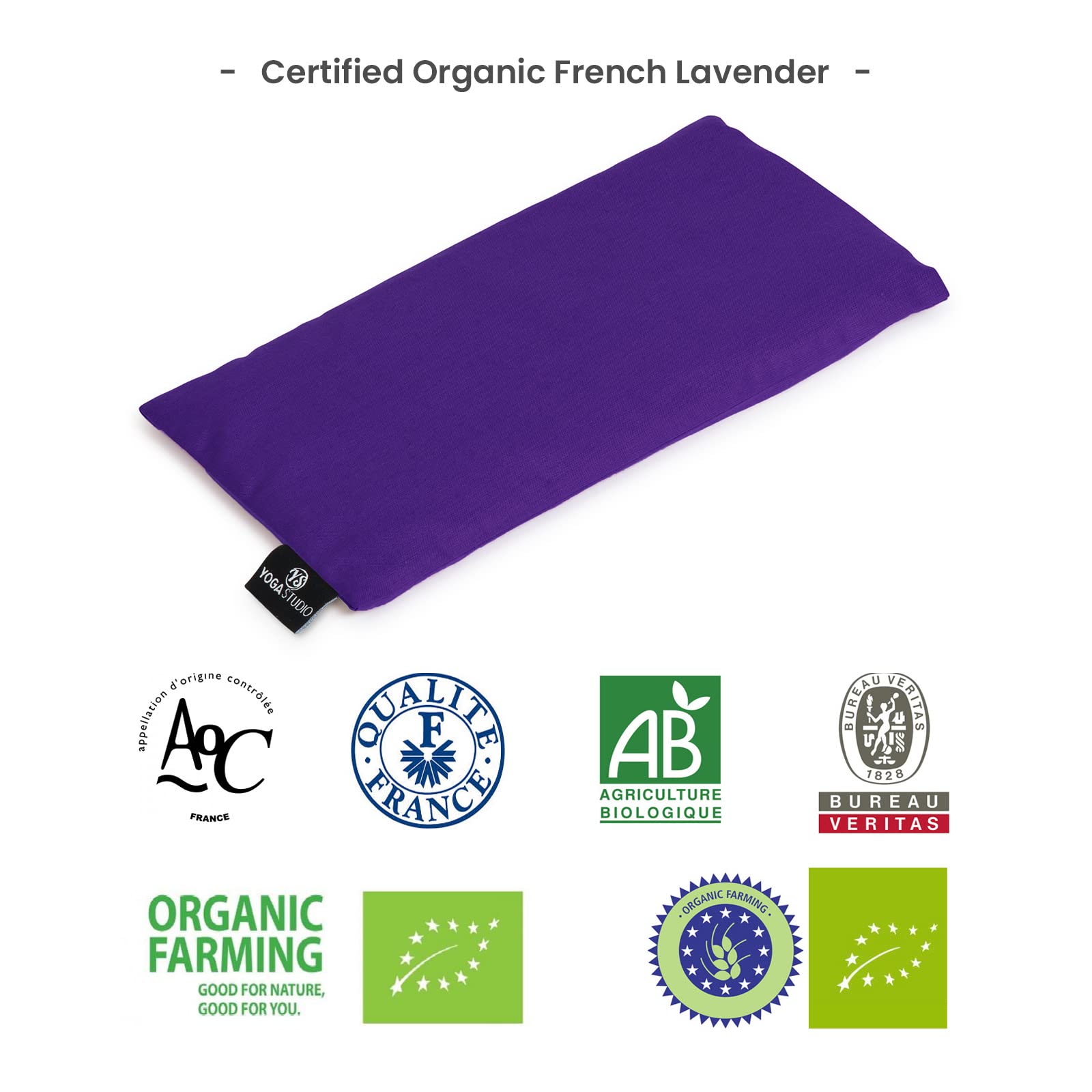 Yoga Studio Coussin pour Les Yeux | Housse 100% Coton Bio | Oreiller de Yoga à la Lavande Bio et graines de Lin | Masque lesté pour Les Yeux pour Le Yoga, la Relaxation, l'aromathérapie, Les Yeux