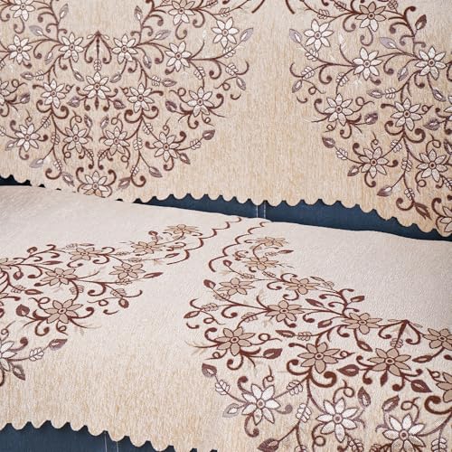 Image of Premium Chenille Woven Anti-Slip 5 Seater Sofa Cover | L-Shape Sofa Seat Protector for Living Room | Durable & Stylish Slipcover - Beige - Phoolkari