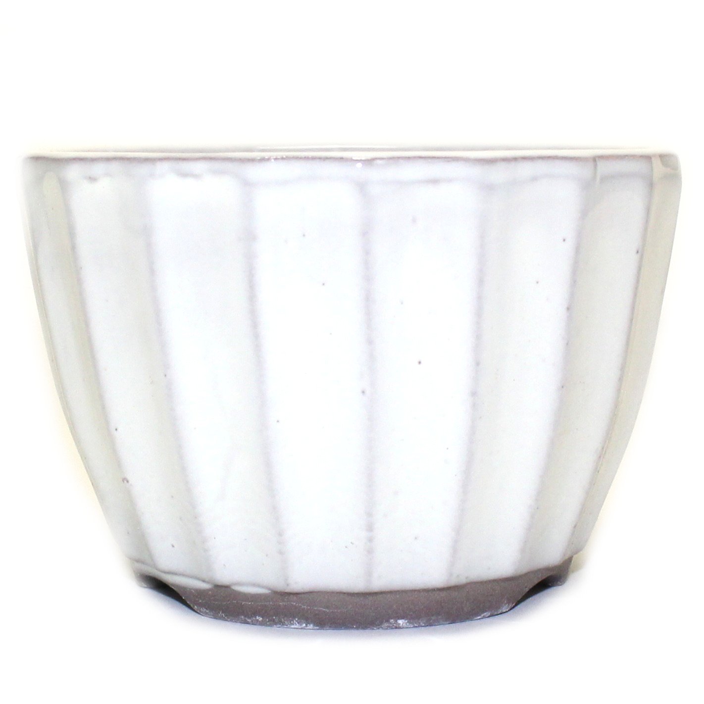 Bonsai Pot Ceramic Chrysanthemum Flower Shape Glazed (3.75", Cream-Yu)