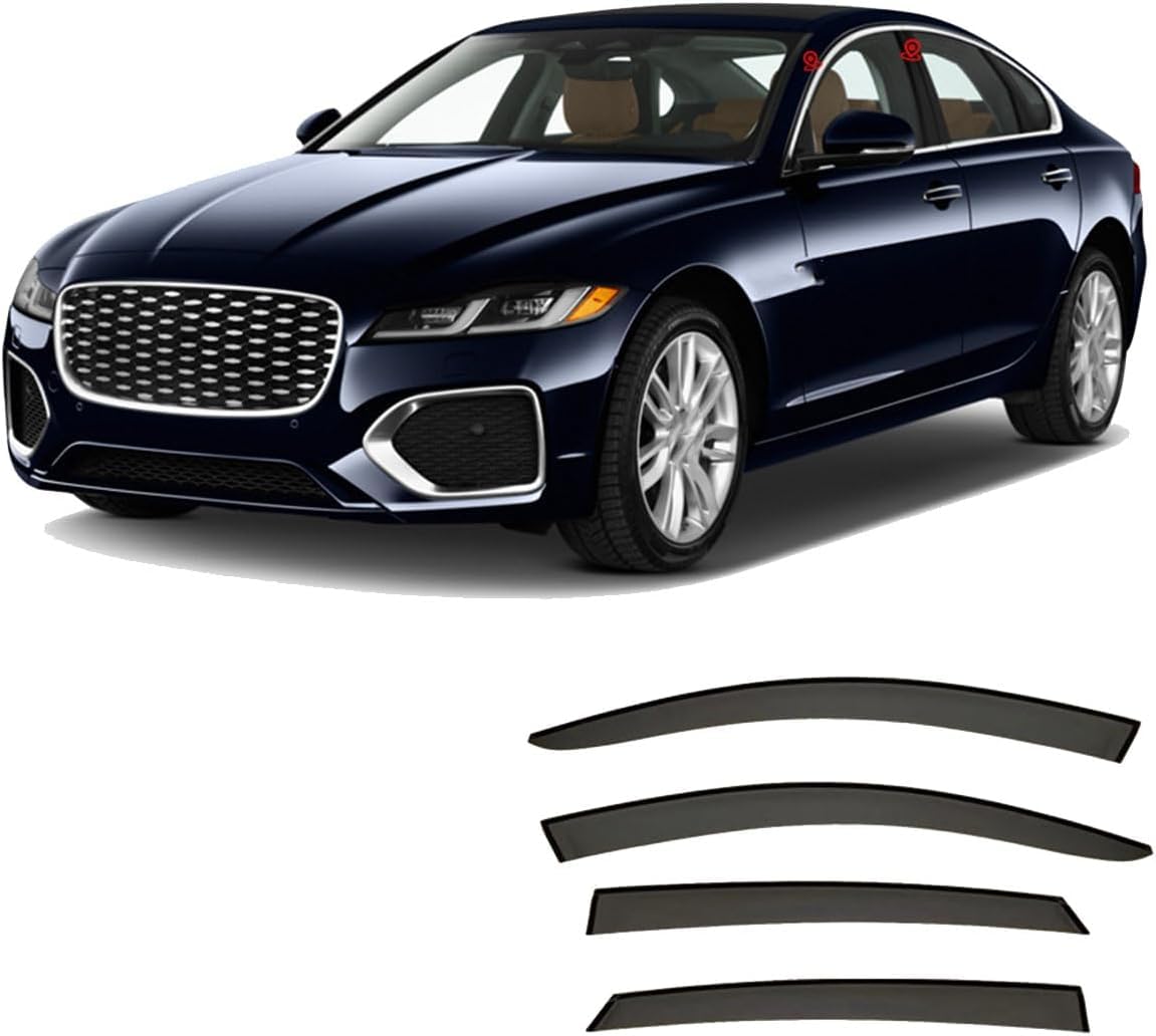 liufangfc Wind Deflectors for Jaguar XFL MK2-X260 2016+ – 4pc Tape-On Smoked Visors, Weatherproof, Anti-Salt/Snow, Low-Noise