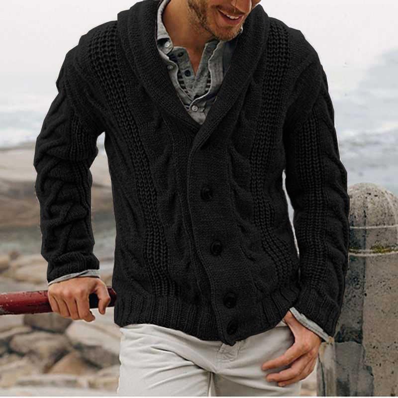 Mens Casual Button Down Cardigan Cable Knitted Sweaters Oversize Shawl Collar Long Sleeve Open Front Warm Sweater2