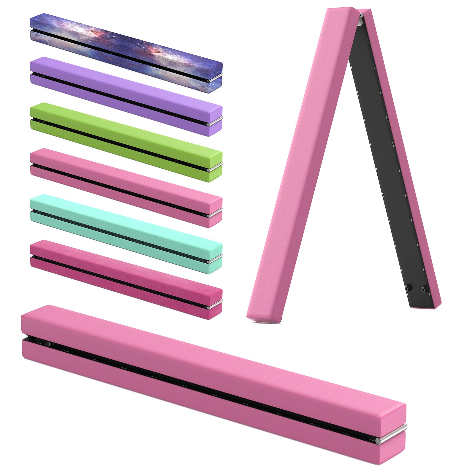 Trave di equilibrio per ginnastica in pelle, viola, 2,1 m, in finta pelle scamosciata, pieghevole, attrezzatura da ginnastica per casa, palestra, allenamento, esercizi, sport, regalo di