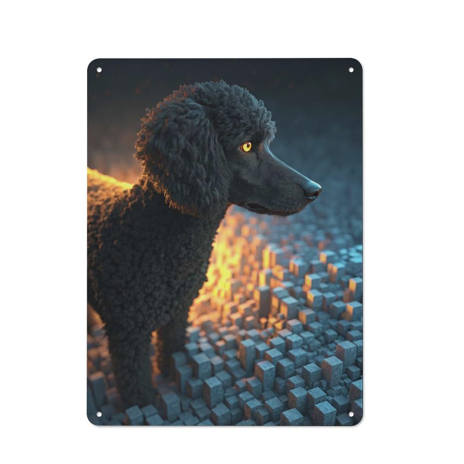 Junmoney Style-21 Black Poodle With Glowing Eyes Urban Metal Wall Decor 40X30cm, Industrial Metal Sign For Flat, Bar, Studio Or Gallery Wall