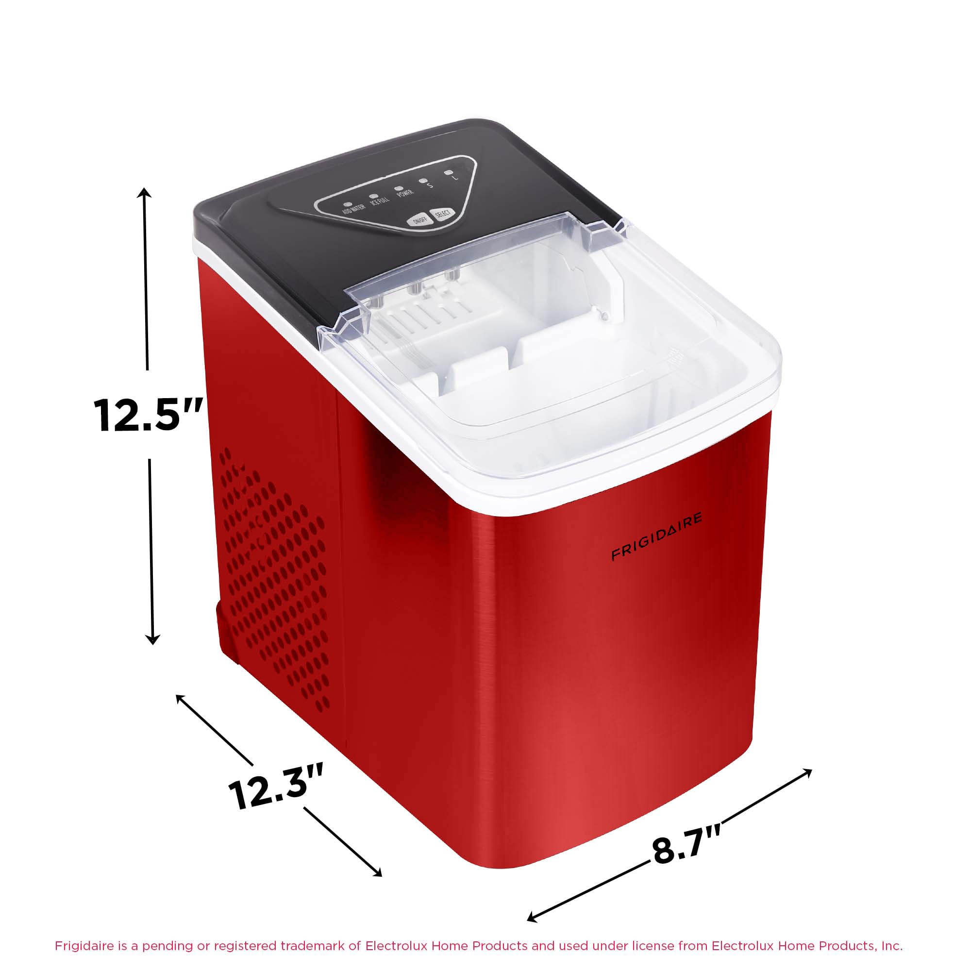 Frigidaire Compact Countertop Ice Maker, 26lbs Of Ice Per Day, Red Stainless on Fridge.com - View 5