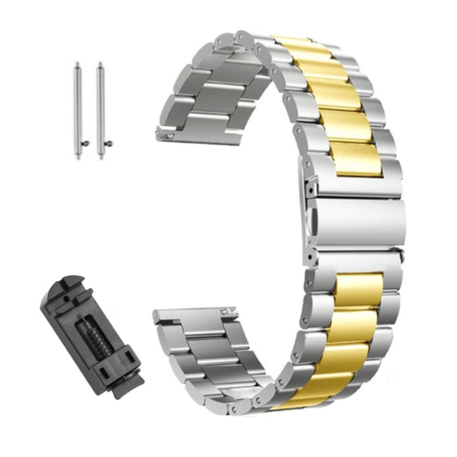 Smartwatch-Armband 18 mm, 20 mm, 22 mm, 24 mm, Uhrenarmband/Edelstahl-Metallarmbänder für Herren und Damen, kompatibel mit Smartwatches (Silber und Gold 22 mm)