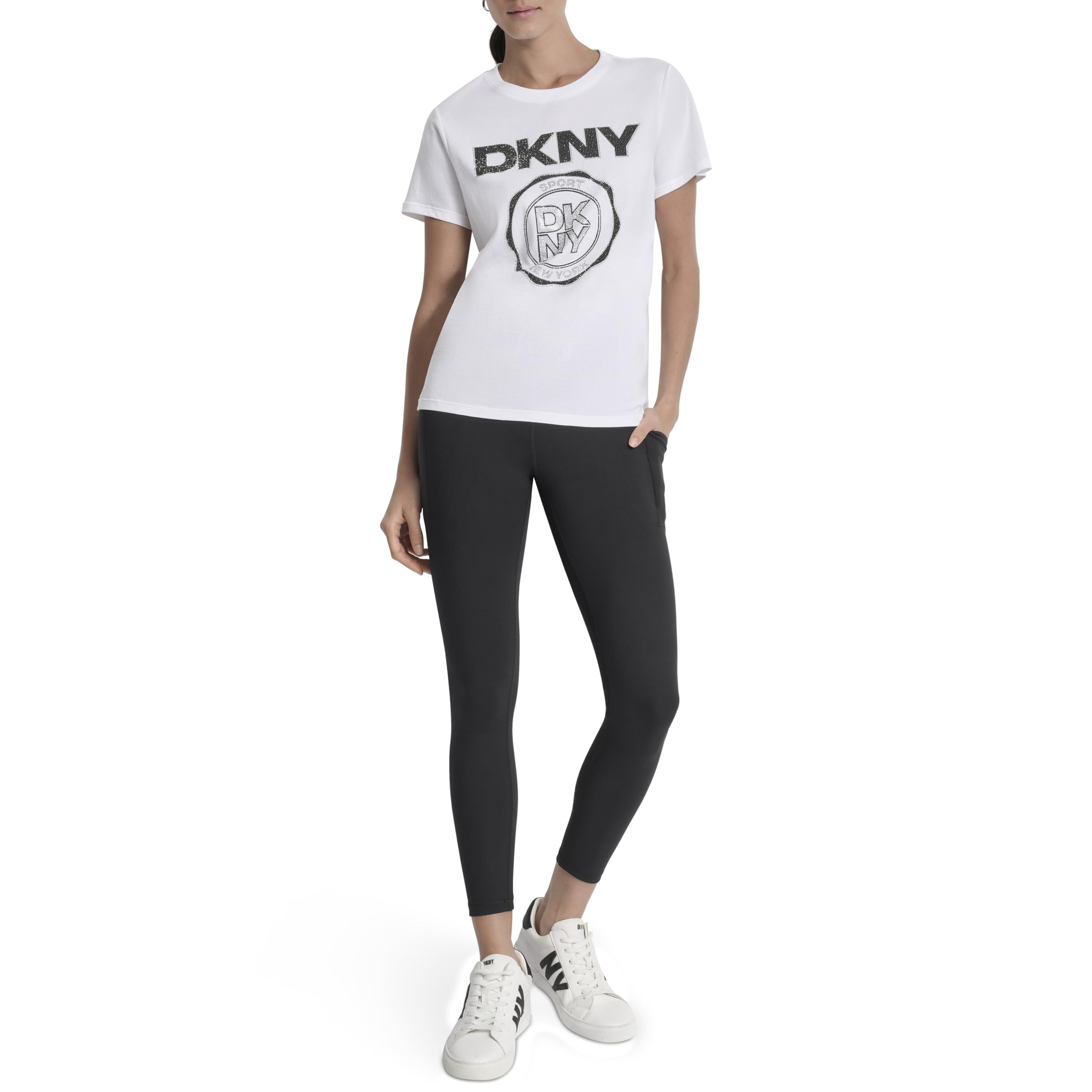 DKNY Short Sleeve Crew Neck Logo T-Shirt T-Shirt à Manches Courtes et col Rond avec Logo Femme (Lot de 1)