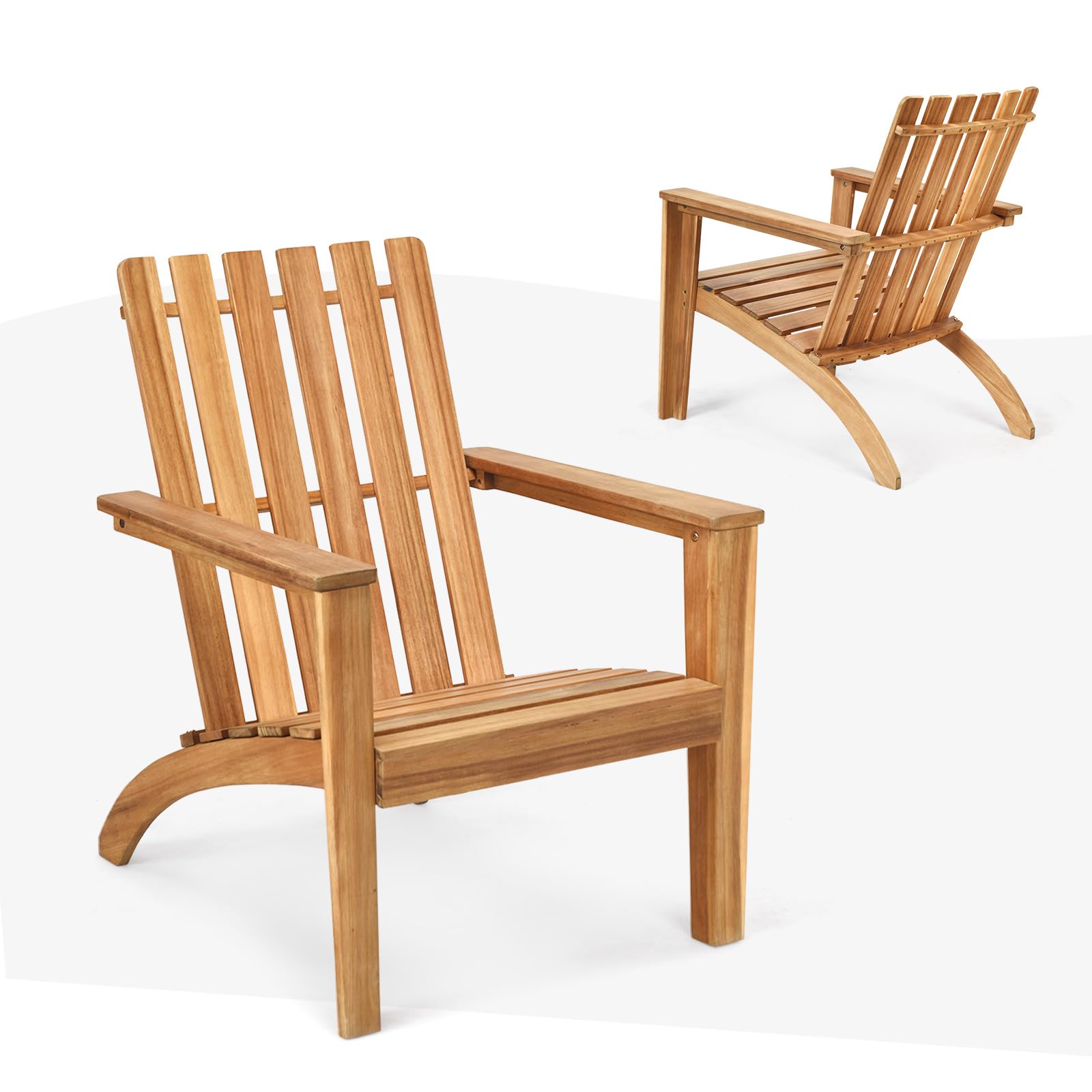KOMFOTTEU Silla Adirondack de Madera de Acacia, Silla de Jardín con Respaldo y Reposabrazos, Sillón Ergonómica con Carga de hasta 160 kg, Silla de Relajación para Balcón, Terraza (Natural)