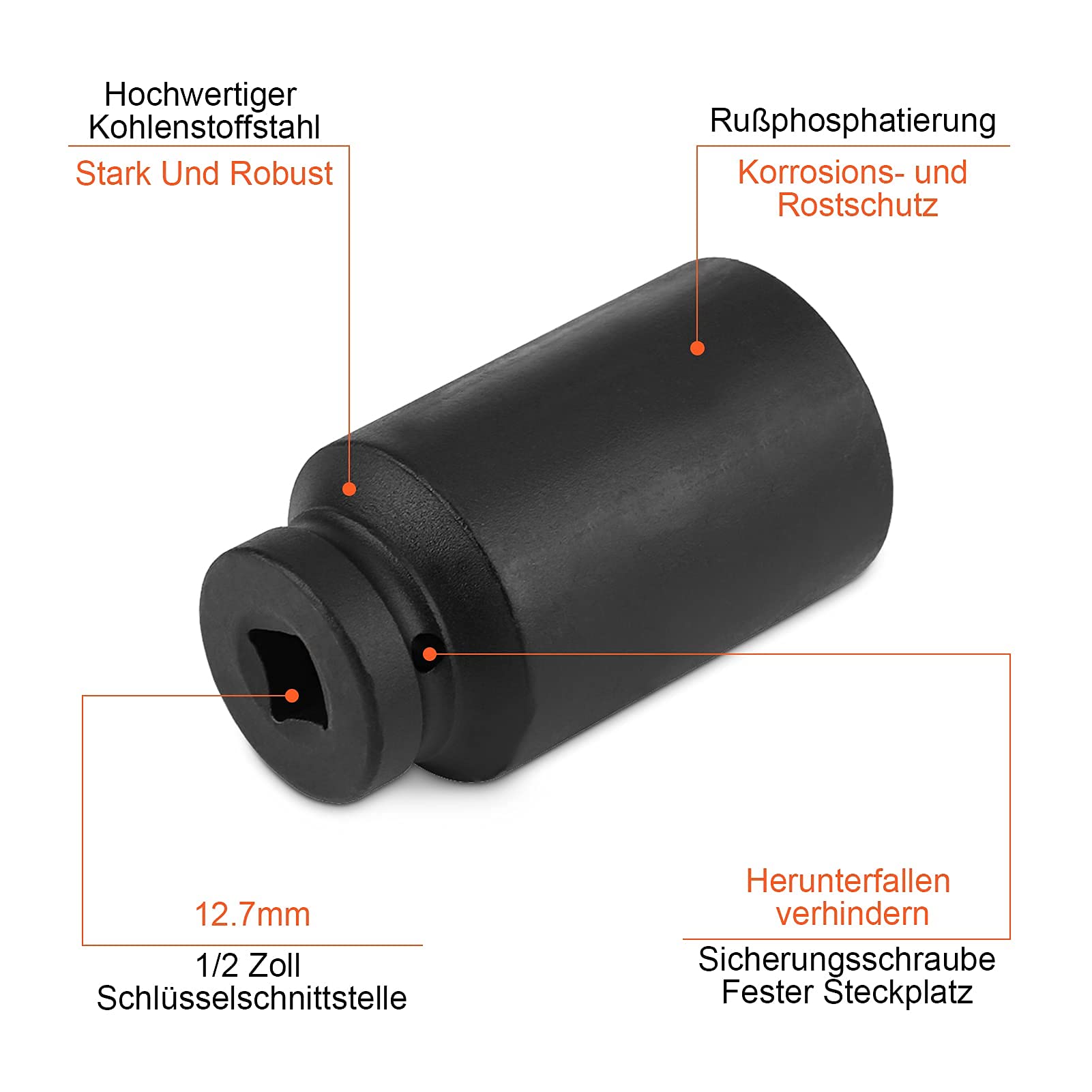 TOPTUL Set di Chiavi a Impulsi, 15 Pezzi, 1/2 Pollici, Bussole a Impatto Profondo in Acciaio al Carbonio 10-32 mm, con Coperchio in Plastica, per Officina