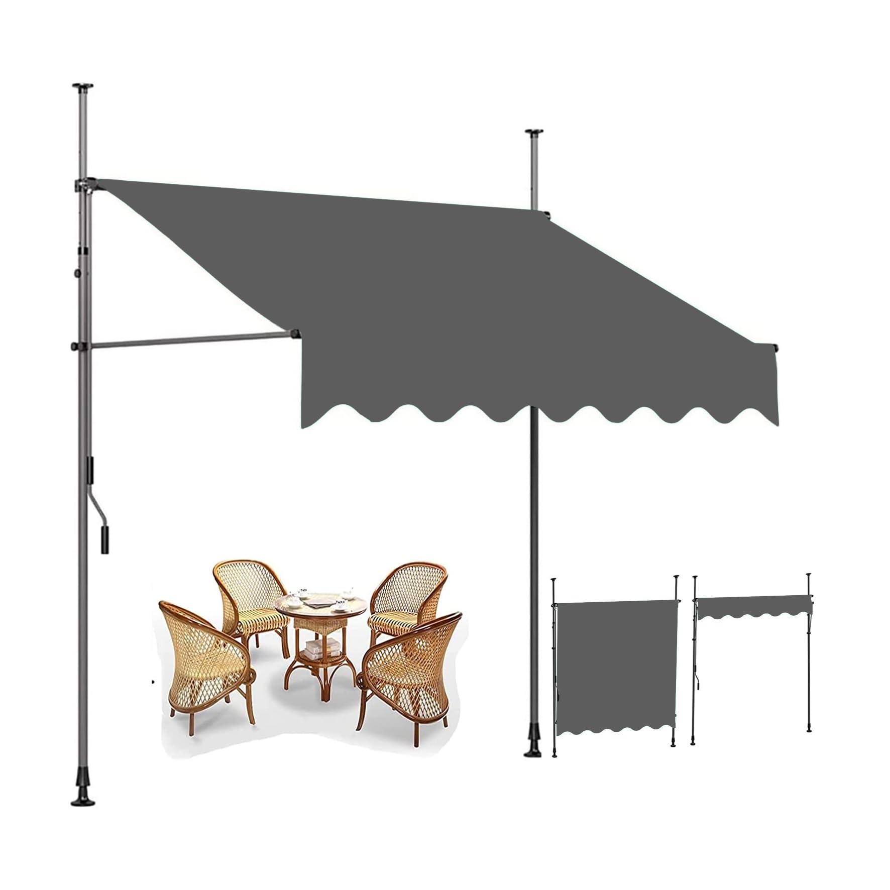 Toldo retráctil para patio exterior con manivela manual y lona de 3,5 metros de ancho