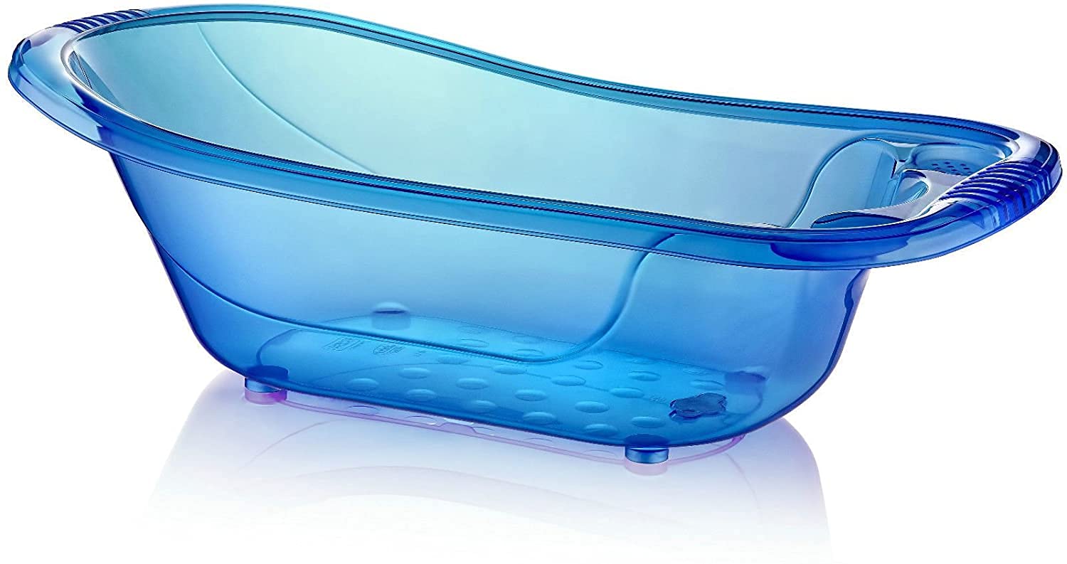 Large 50 Litre Aqua Clear Transparent Baby Bath Tub with Drainage Plug BPA Free (Blue)