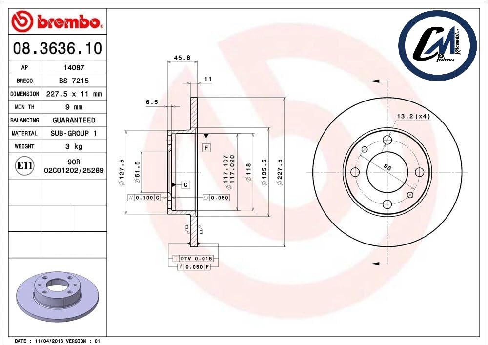 BREMBO COPPIA DISCHI FRENO ANTERIORI PER PANDA 141 1° SERIE