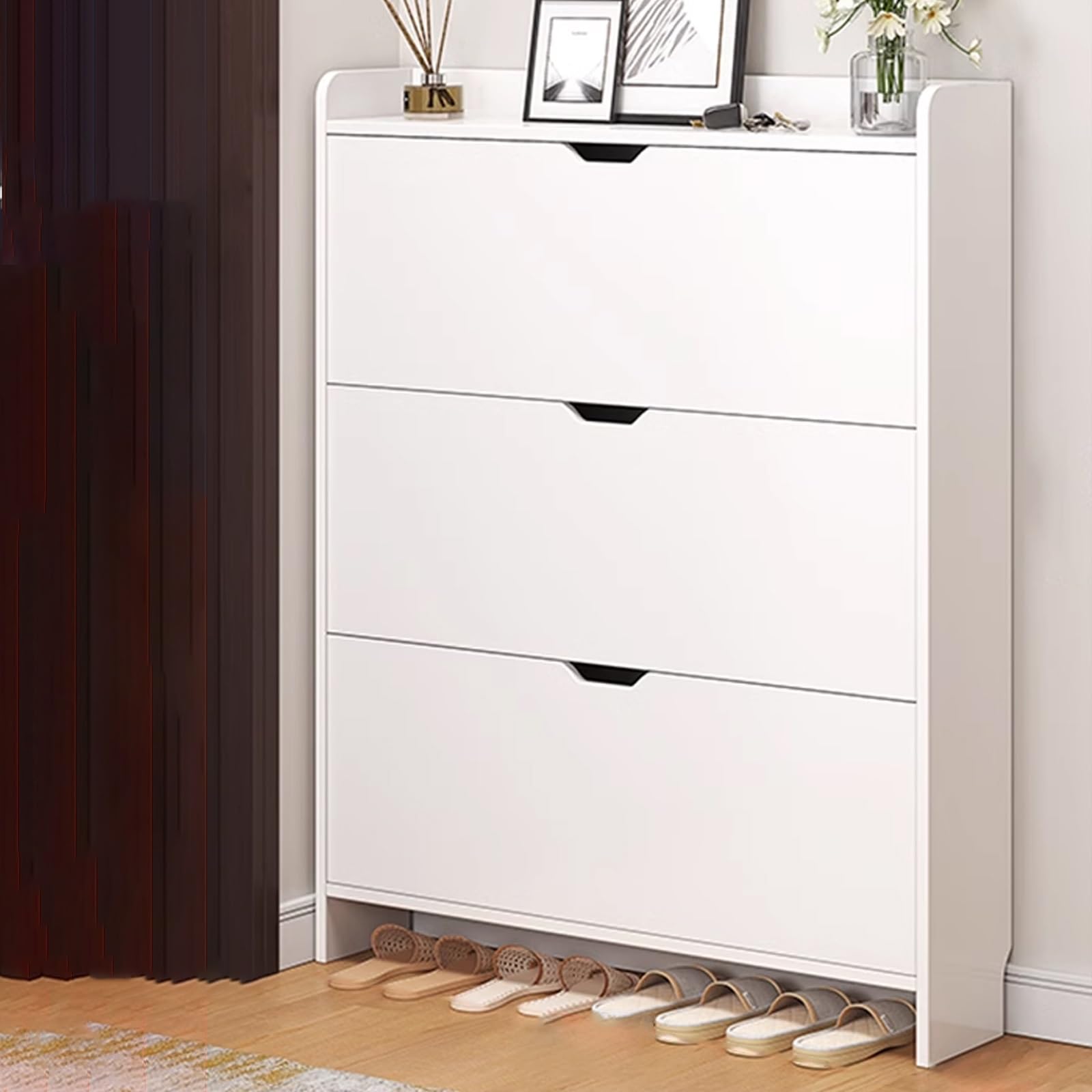 SVFOEBJM Shoe Cabinet for Entryway, Shoe Cabinet Storage, Wall Hidden Shoe Cabinet, Narrow Shoe Rack, Hidden Shoe Cabinet with 3 Flip Drawers