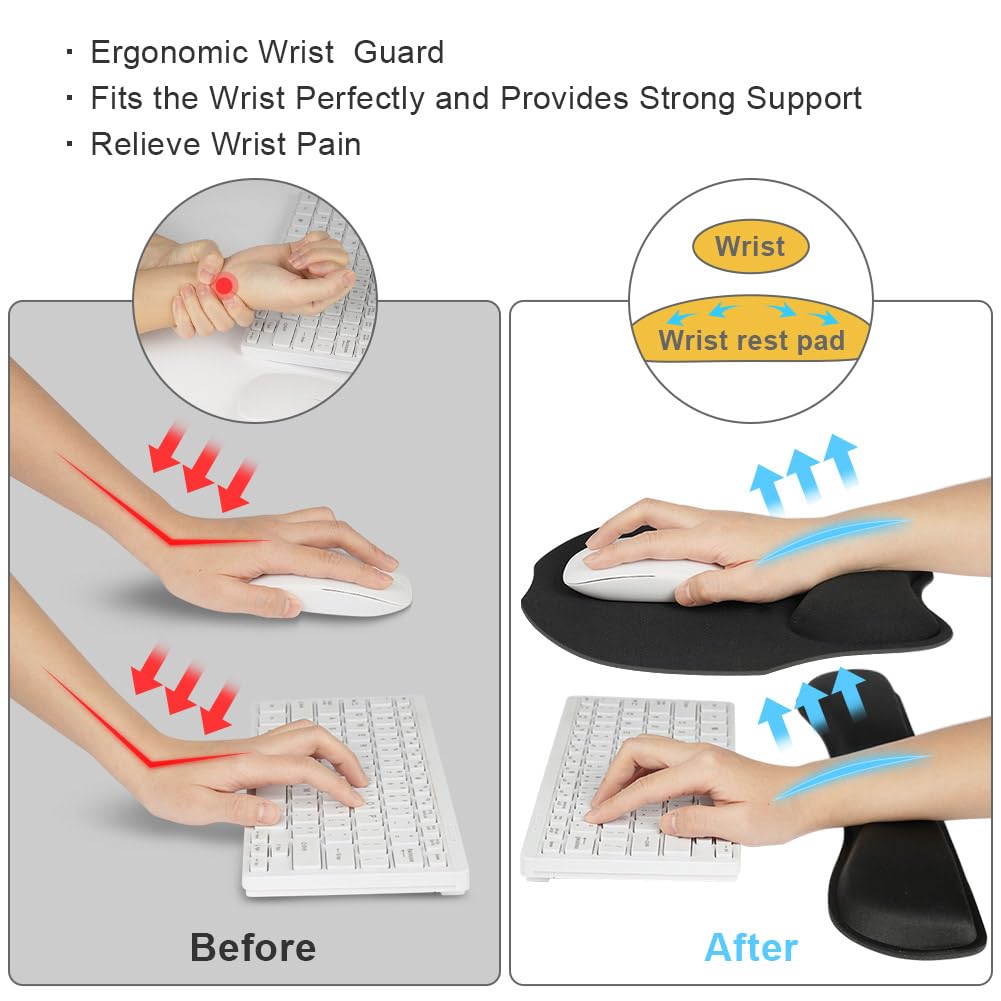 Tappetino per Mouse e Tastiera con Poggiapolsi Memory Foam Antiscivolo 3 in 1