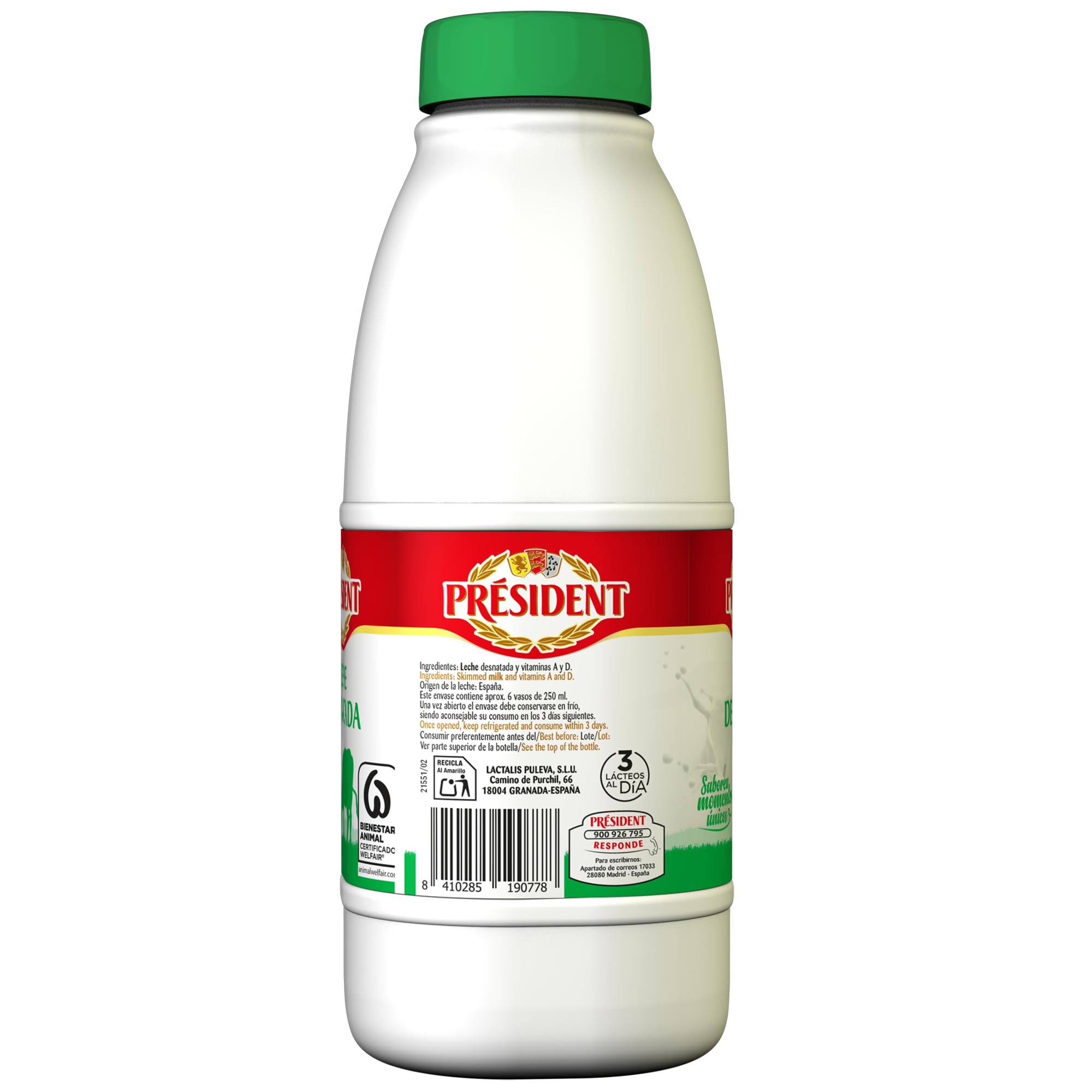 Président Leche Desnatada Bienestar Animal UHT Pack 6 x 1,5L