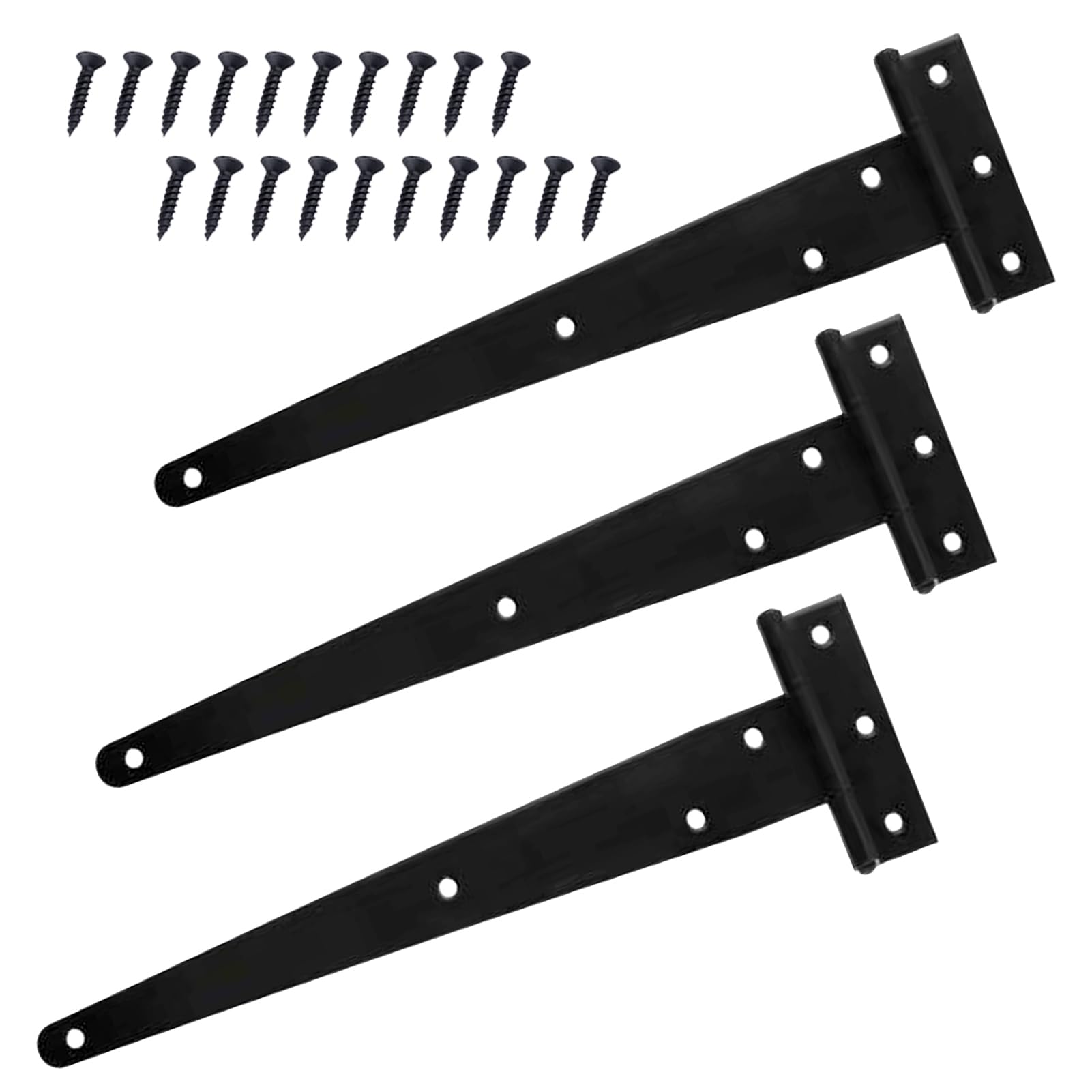 YCSHIPO Black T Hinges Metal Tee Hinges with Rustproof Coating, Heavy Duty Gate Hinges for Wooden Gates, Shed Doors, Barn Doors and Outdoor Use (3, 12Inch)