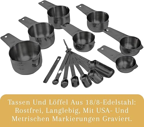 Miniatura 3 de 2lbDepot - Juego de 14 tazas y cucharas medidoras negras, acero inoxidable de alta calidad, 7 tazas medidoras precisas, 6 cucharas medidoras, 1