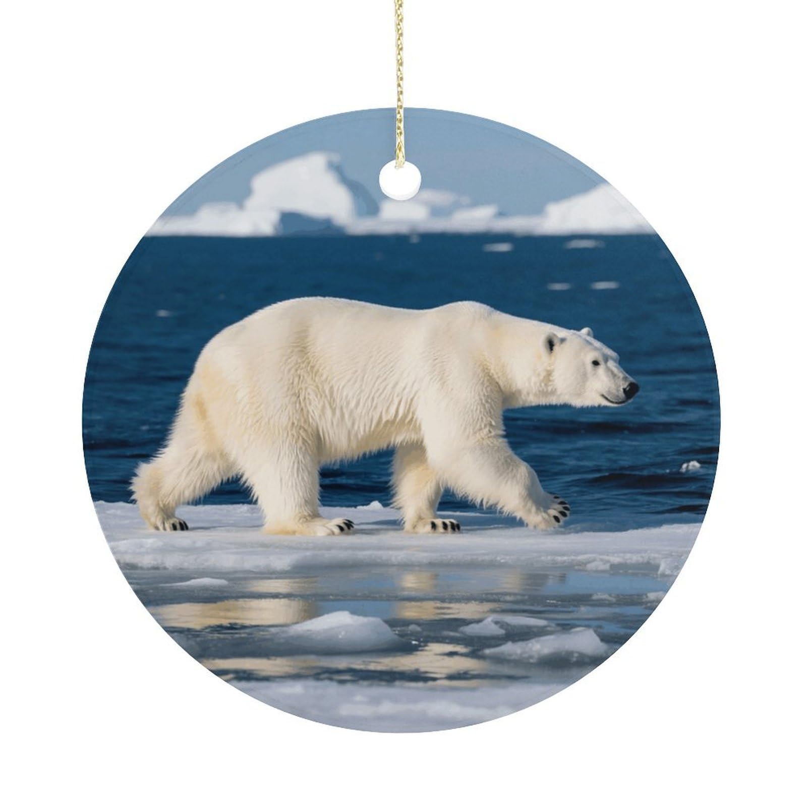 Personalized Christmas Ornaments 2025 Ceramic Hanging Polar Bear Ornaments with Gold String Double-Sided Vintage Holiday Decorations for Tree Mantel Tabletop Xmas Party Favors