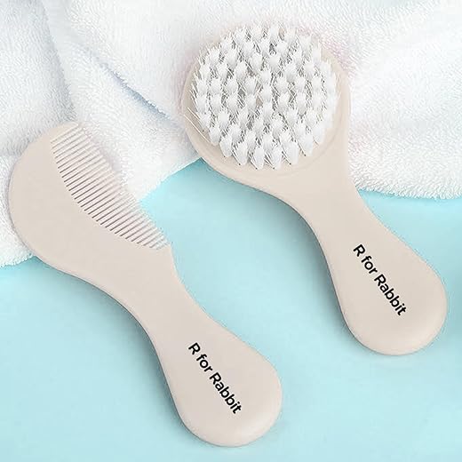 R For Rabbit Stylo Tiny Twirls Baby Hair Brush & Comb for New Born, Kids Hair Grooming Travel-Friendly Kit for Newborn, Infants Age 0+ Months (Beige)