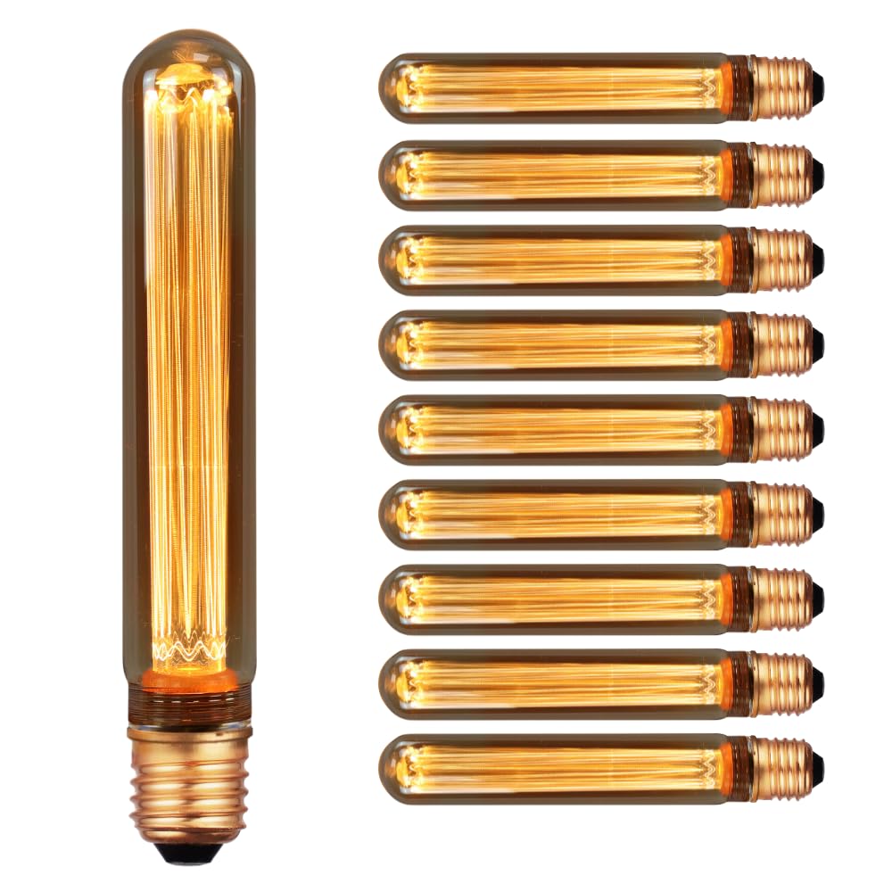 LUXULA 10x LED Filament Leuchtmittel Amber - Röhre T30 E27 2,3W 65lm 1800K Warmweiß dimmbar - Vintage Design Ambiente Deko Glühbirne Tube Stab